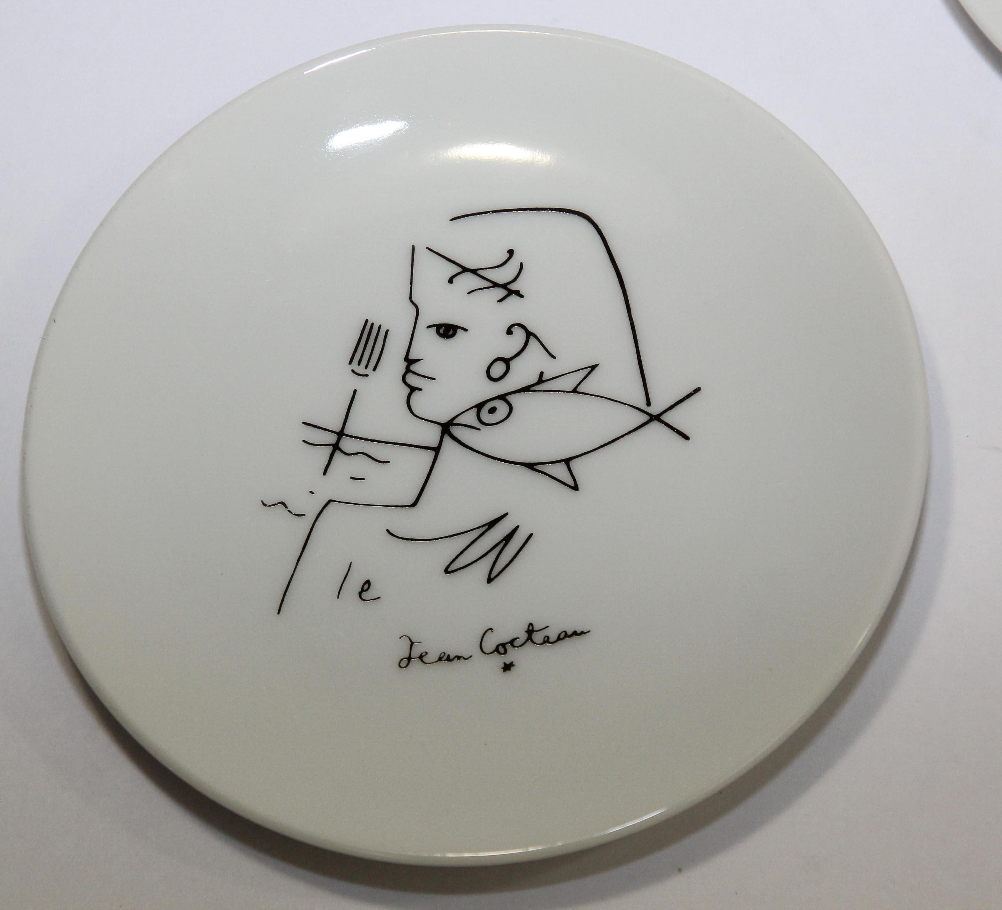 Mid-Century Modern Set of 4 Jean Cocteau Porcelain Decorative Collectible Art Plates