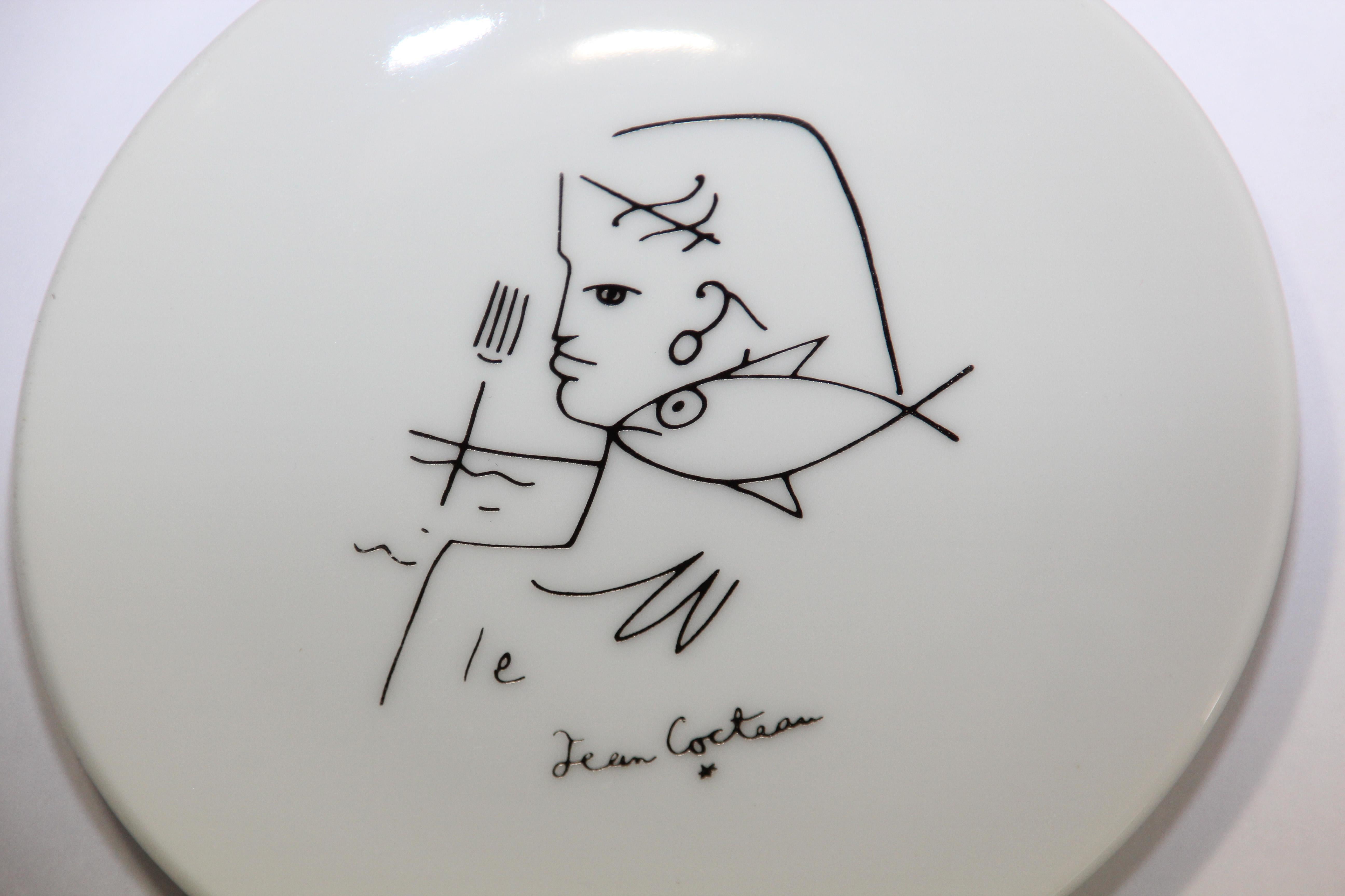 French Set of 4 Jean Cocteau Porcelain Decorative Collectible Art Plates