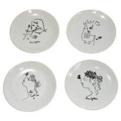 Lot de 4 assiettes d'art décoratives en porcelaine Jean Cocteau