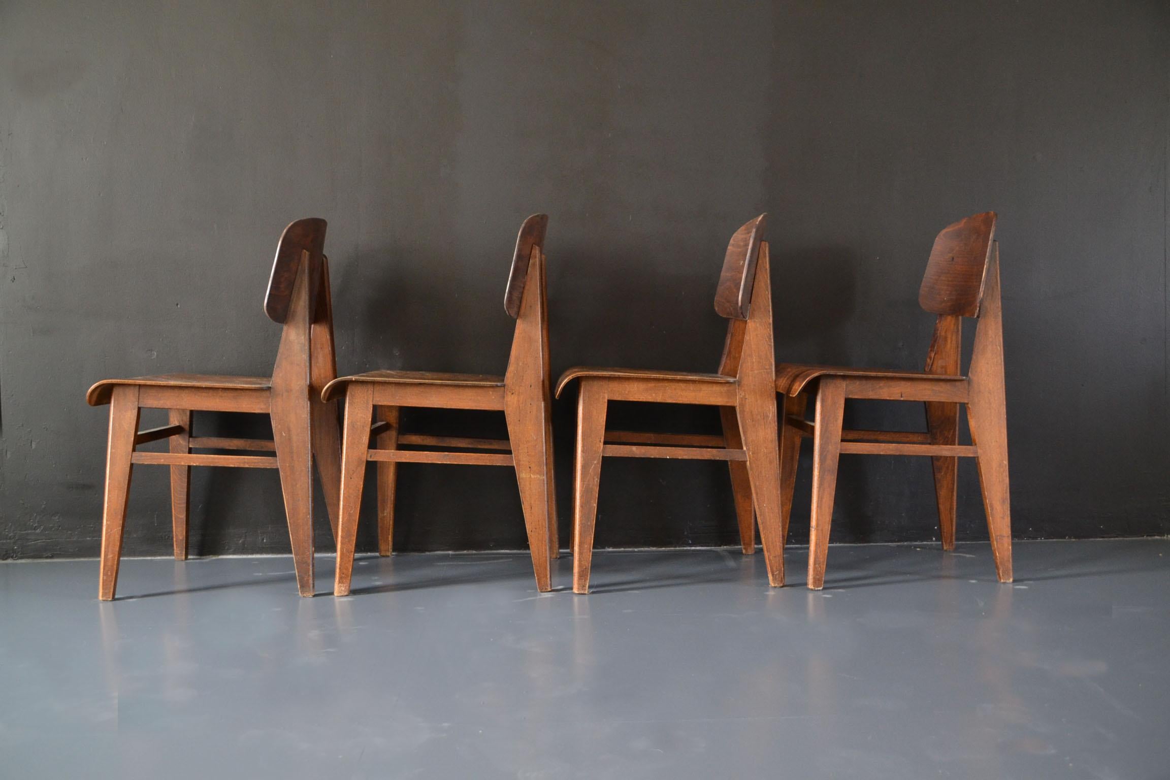 French Set of 4 Jean Prouvé Chairs, Vauconsant