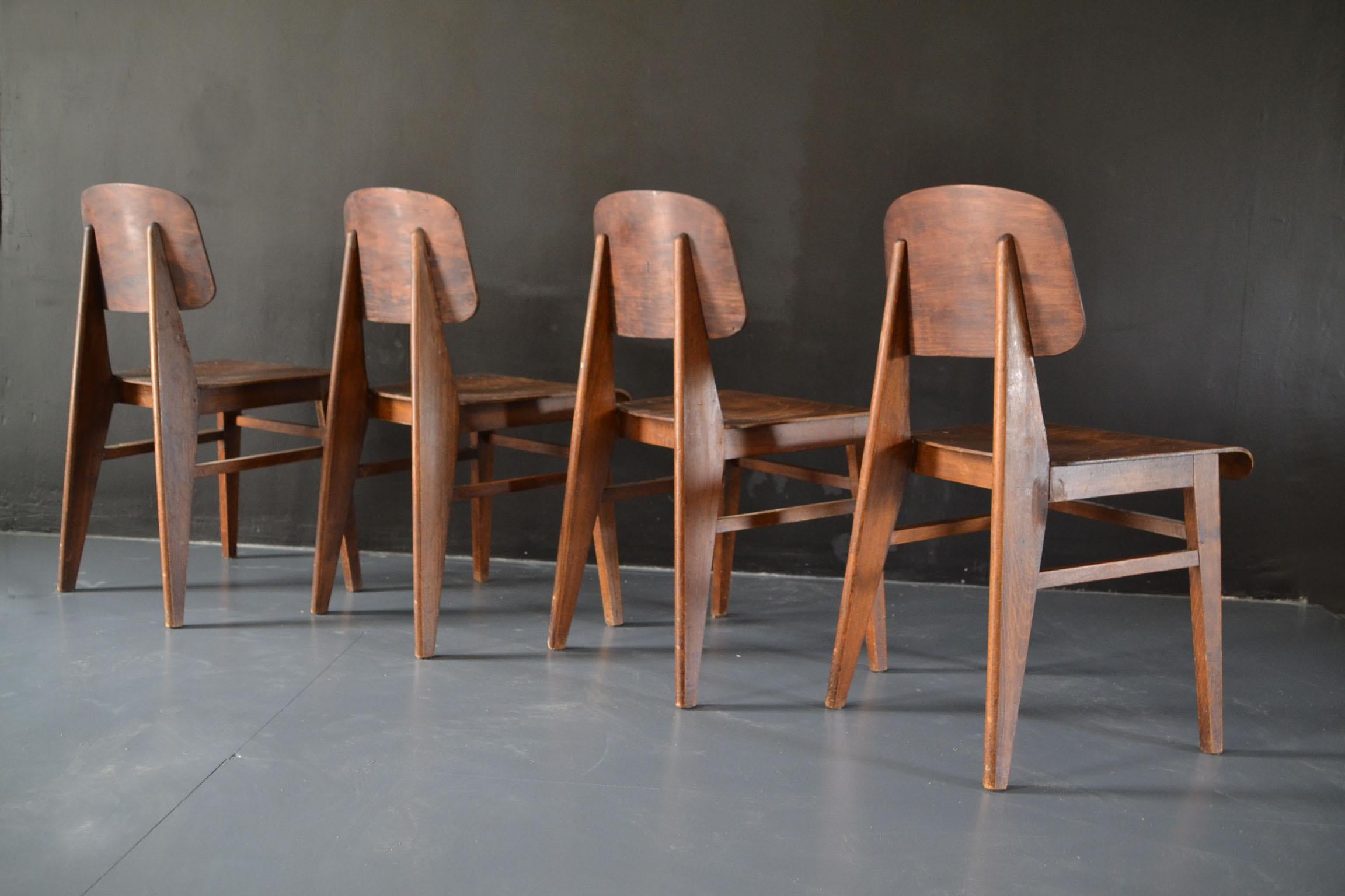 Set of 4 Jean Prouvé Chairs, Vauconsant 1