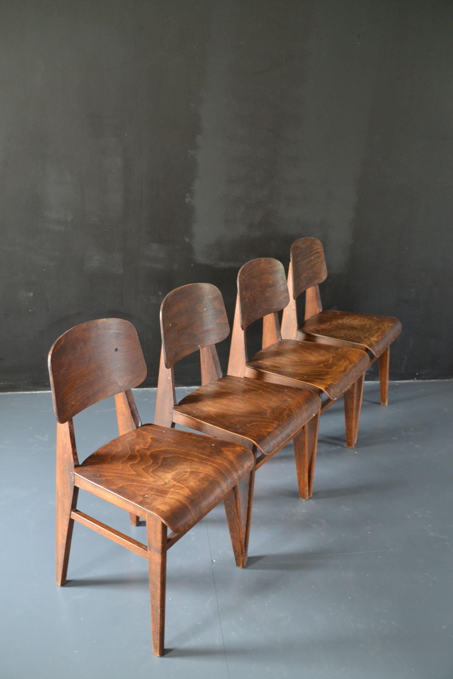 Set of 4 Jean Prouvé Chairs, Vauconsant 2