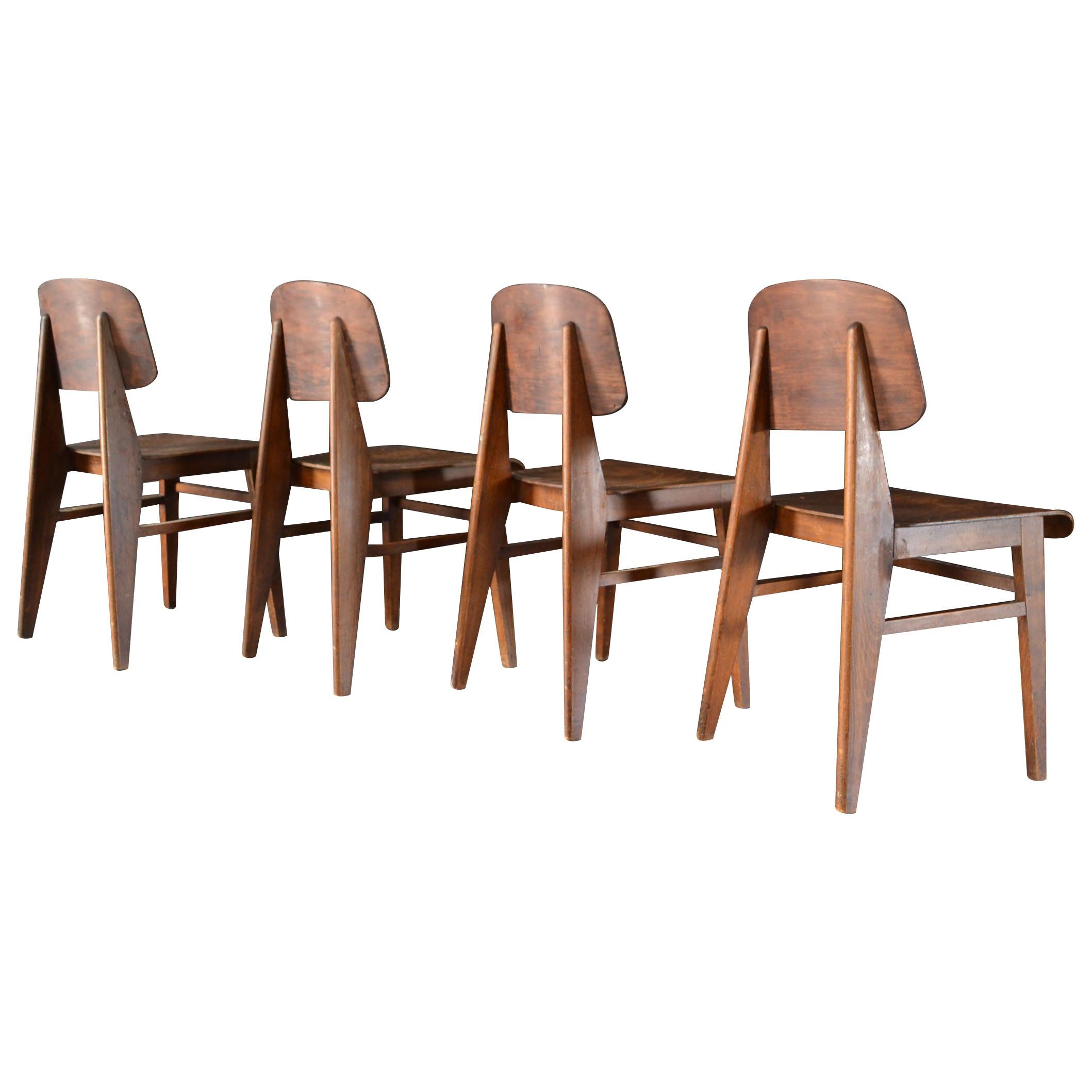 Set of 4 Jean Prouvé Chairs, Vauconsant