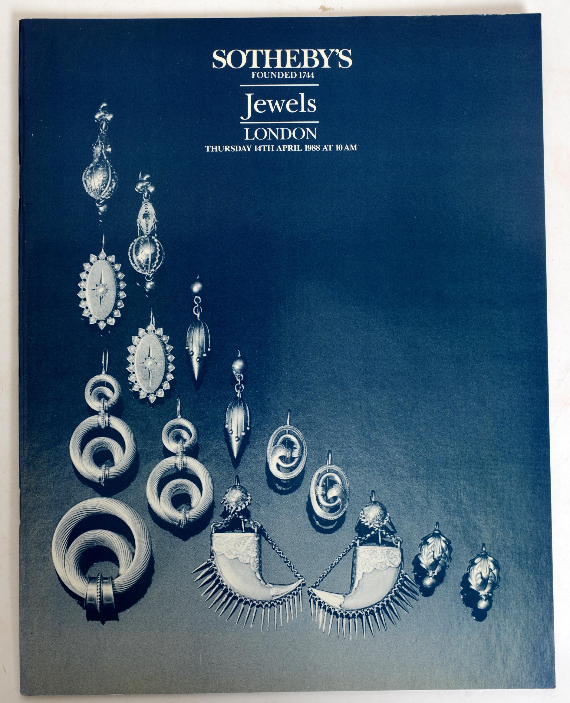 Set of 3 jewelry catalogues from Sotheby's, London and Amsterdam. First Edition softcover catalogs illustrated in color and black and white and the lots fully described.
1. Sotheby's London, Fine Jewels and Jewels for the Collector, October 1990.