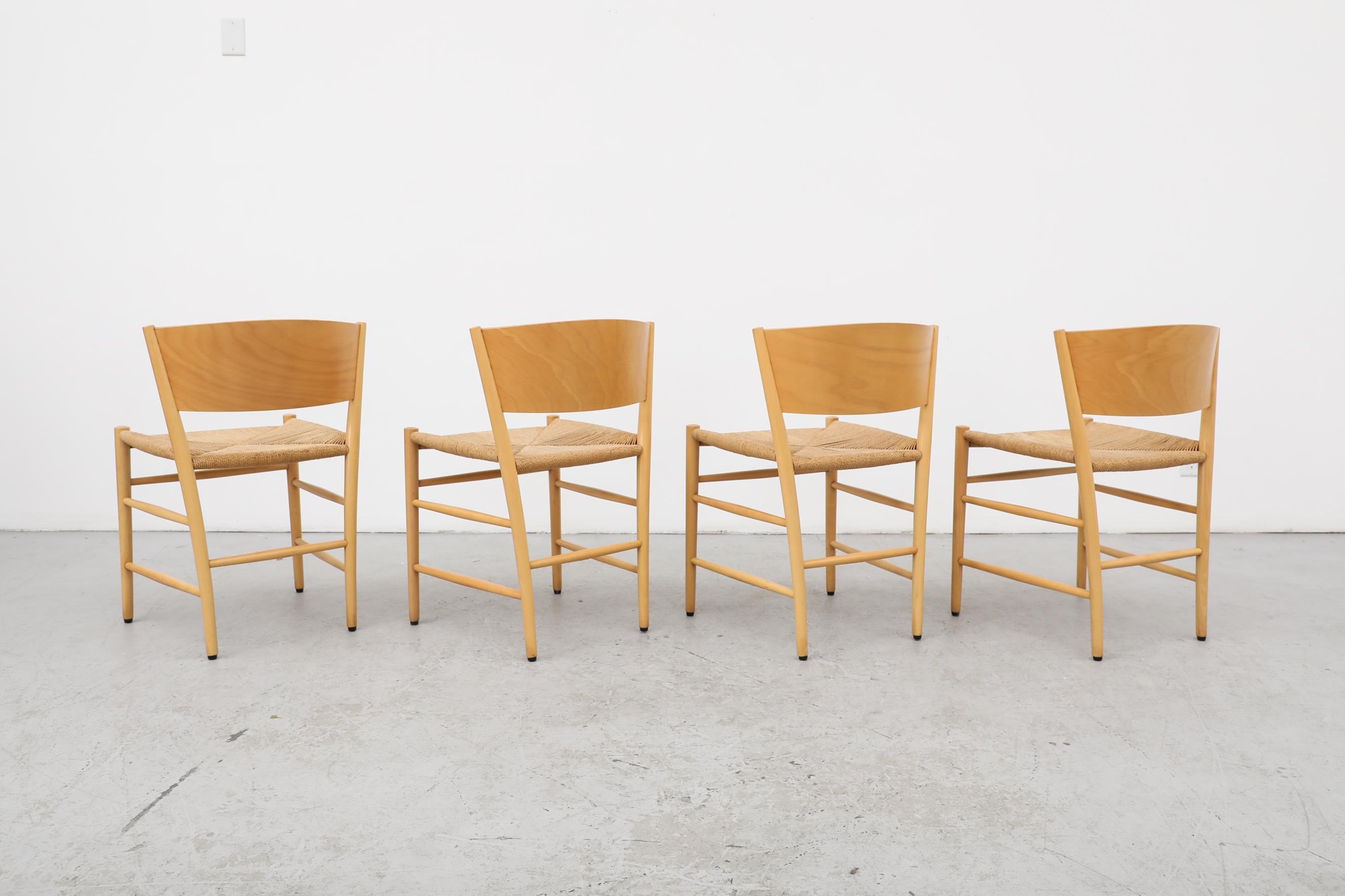 4 dänische 'Jive'-Stühle aus Birke von Tom Stepp aus den 1990er Jahren für Kvist Møbler (Handgewebt) im Angebot