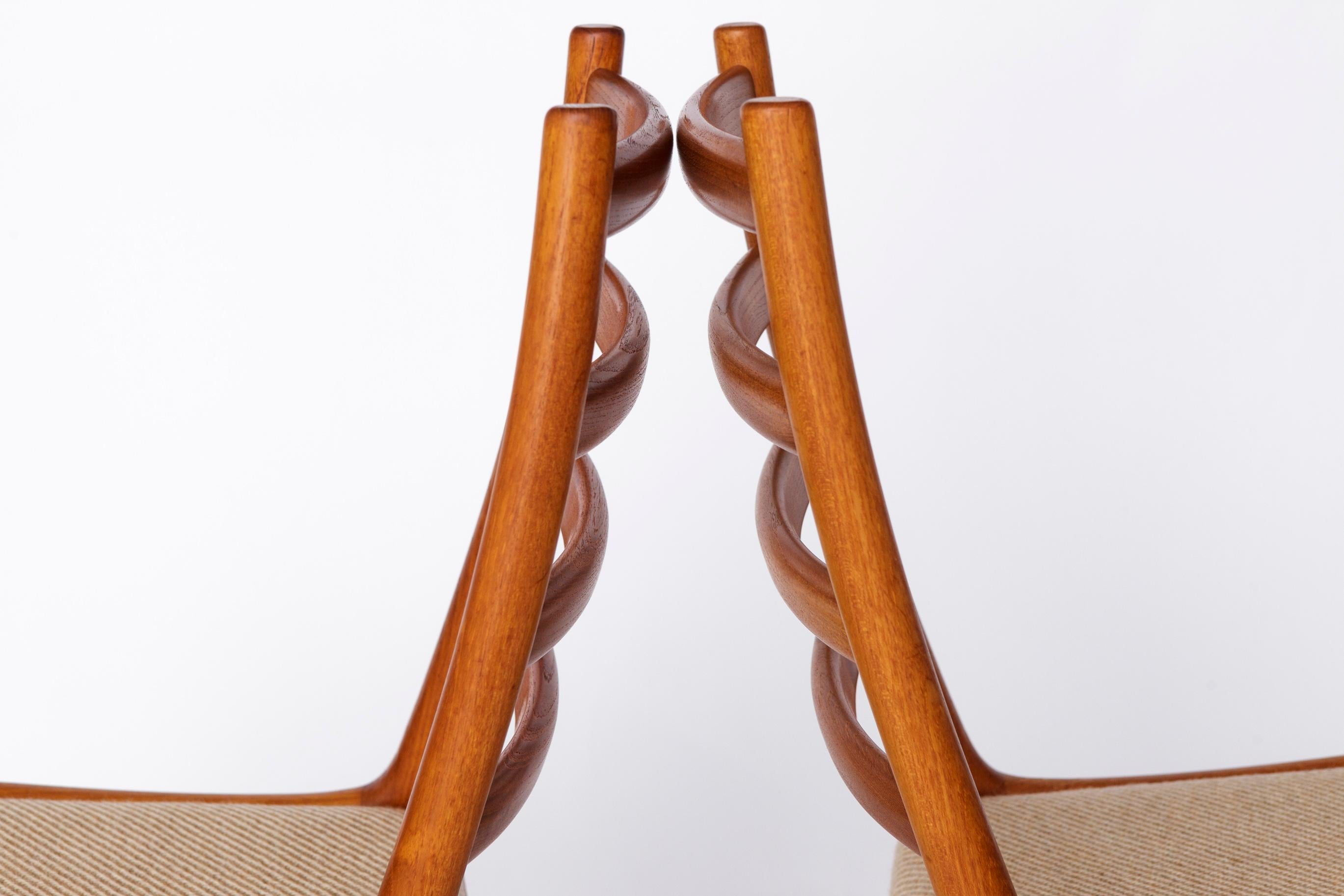 Polished Set of 4 JK Møbler Teak Chairs – 1970s Danish Design, Vintage Dining Chairs, Ori For Sale