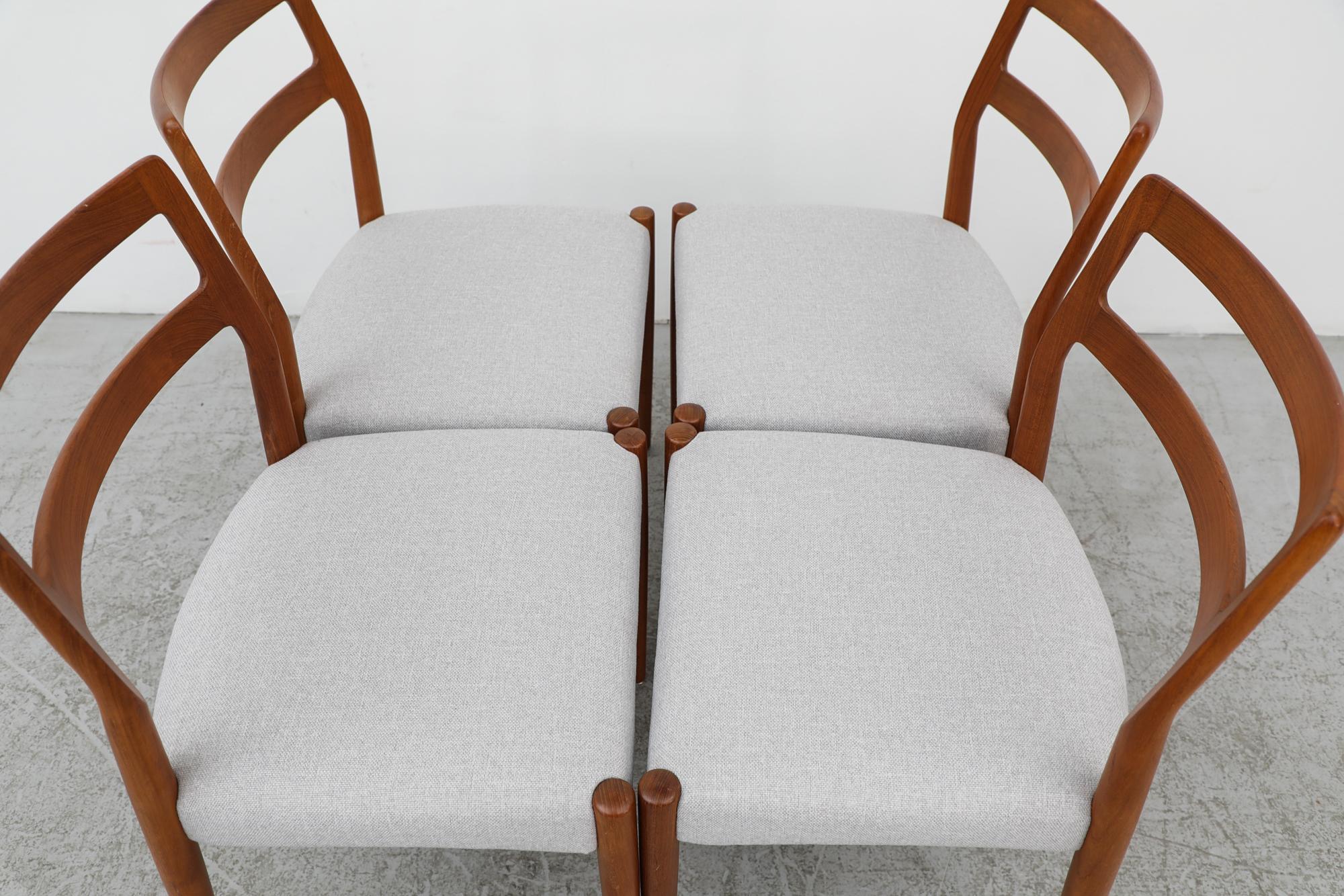 Teak Set of 4 Johannes Andersen Mid-Century Dining Chairs with Light Gray Seats