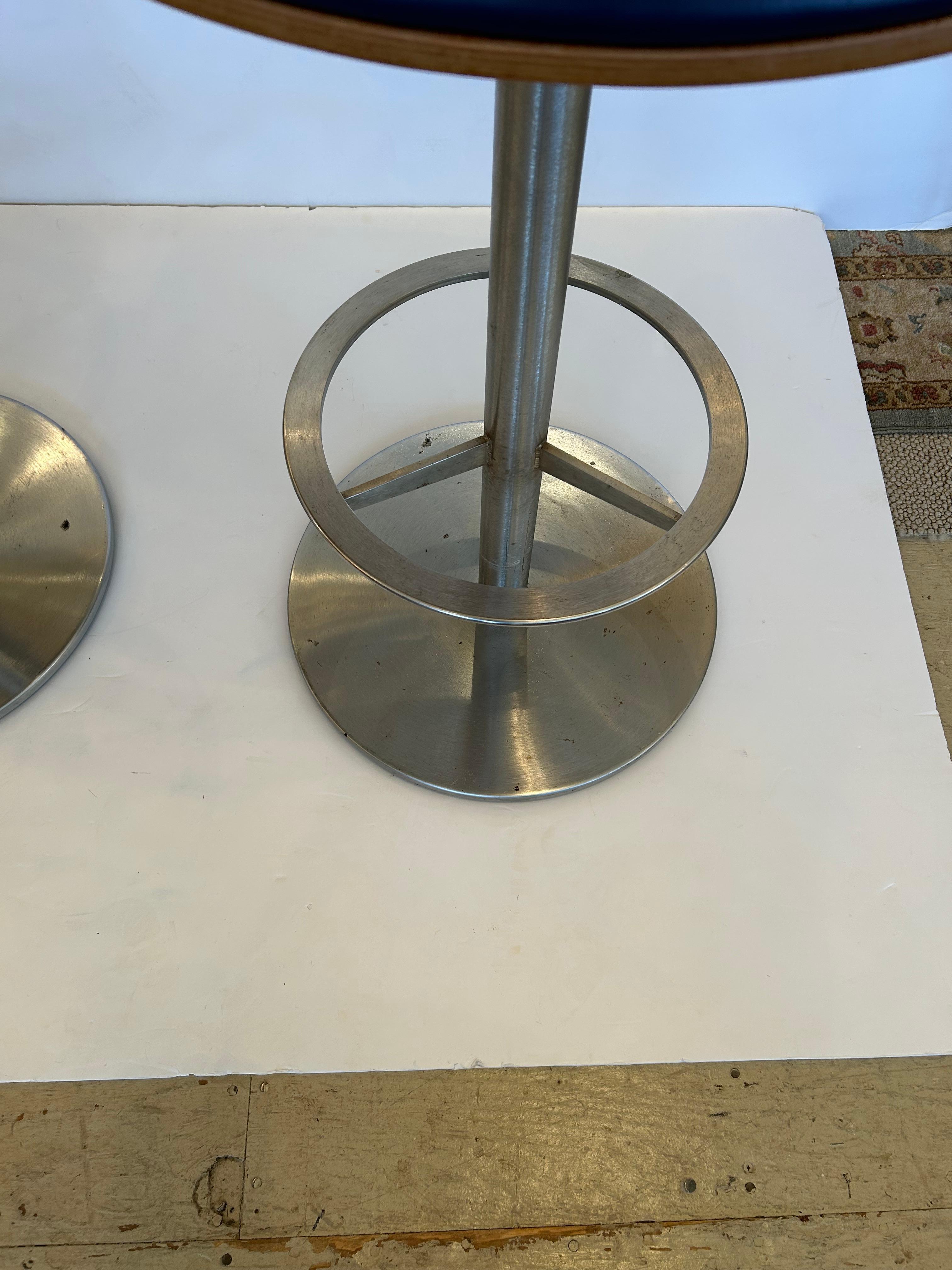 Juego de 4 taburetes de bar John Coleman de piel de roble y acero by Allermuir Acero en venta