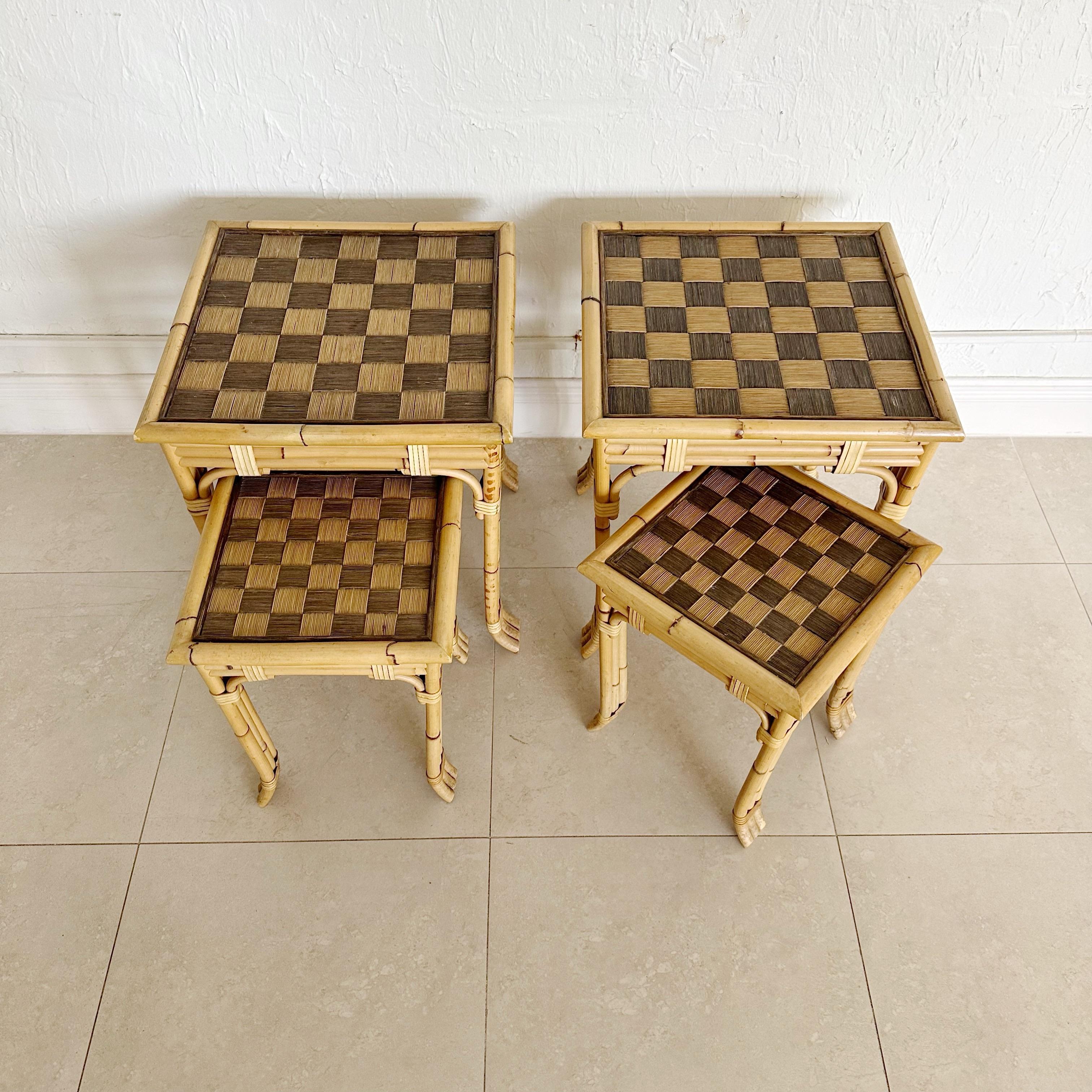 Mid-Century Modern Set of 4 John Hutton for Donghia Bamboo Nesting Tables, 1980s