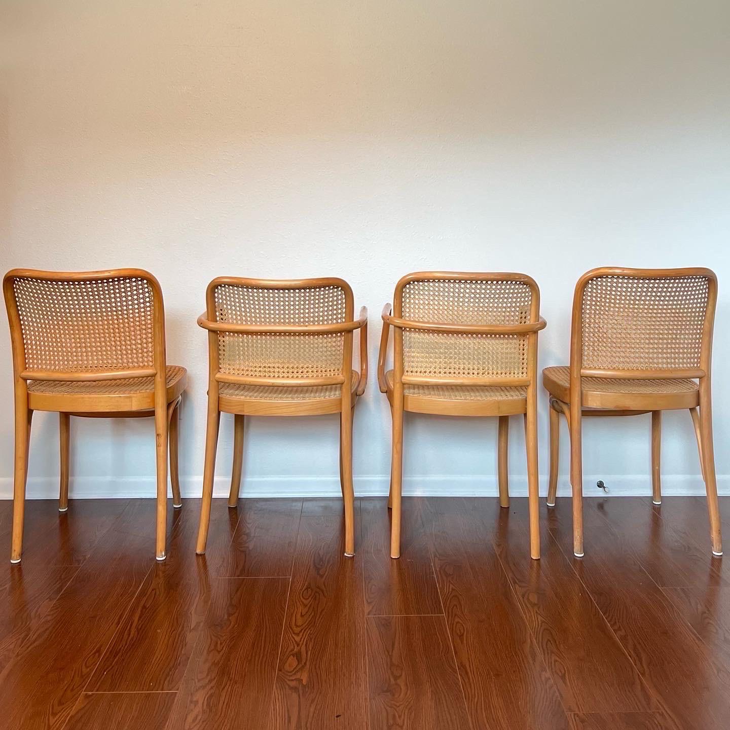 Mid-Century Modern Set of 4 Josef Hoffmann Bentwood and Cane Chairs
