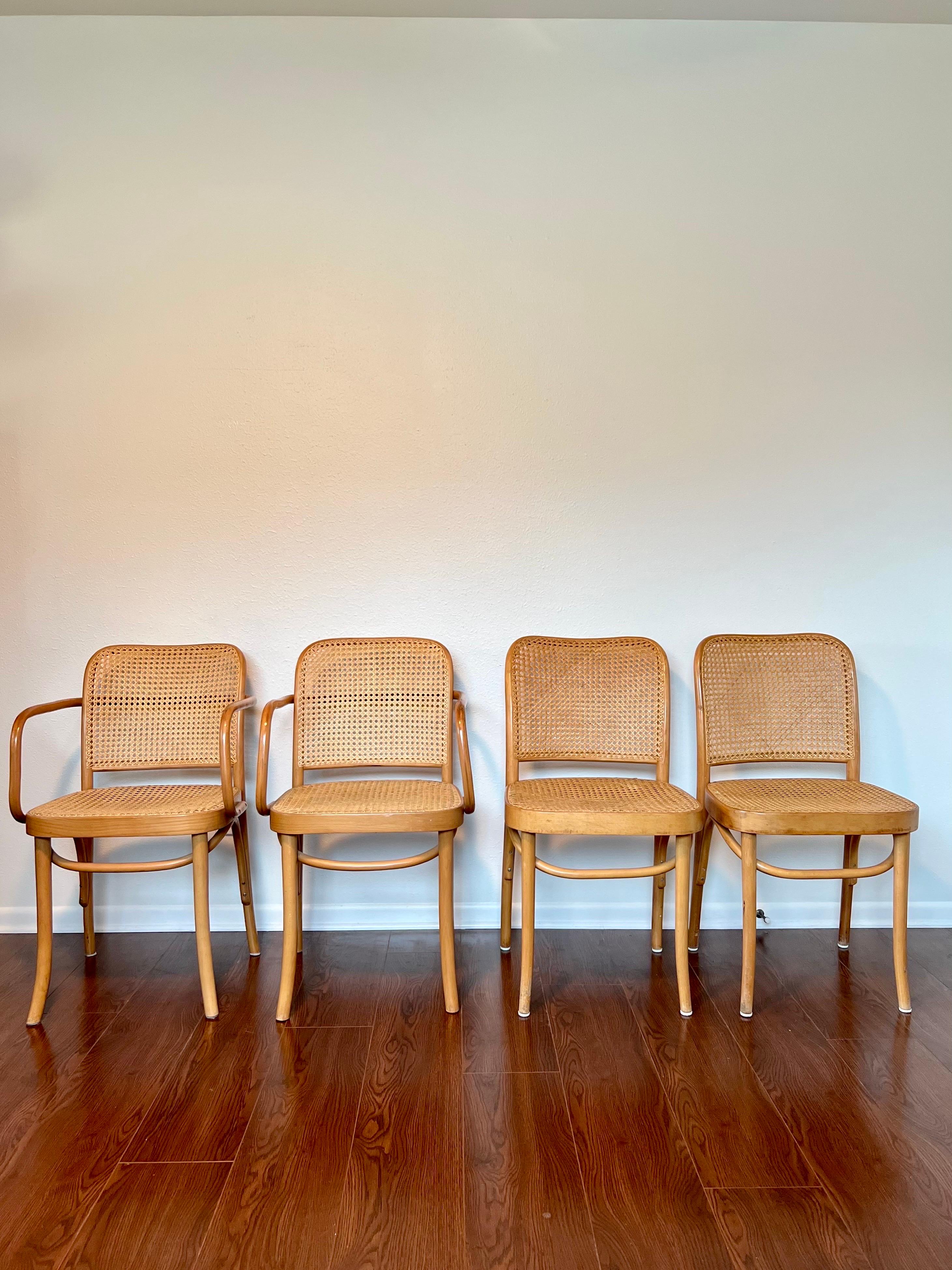 Mid-20th Century Set of 4 Josef Hoffmann Bentwood and Cane Chairs