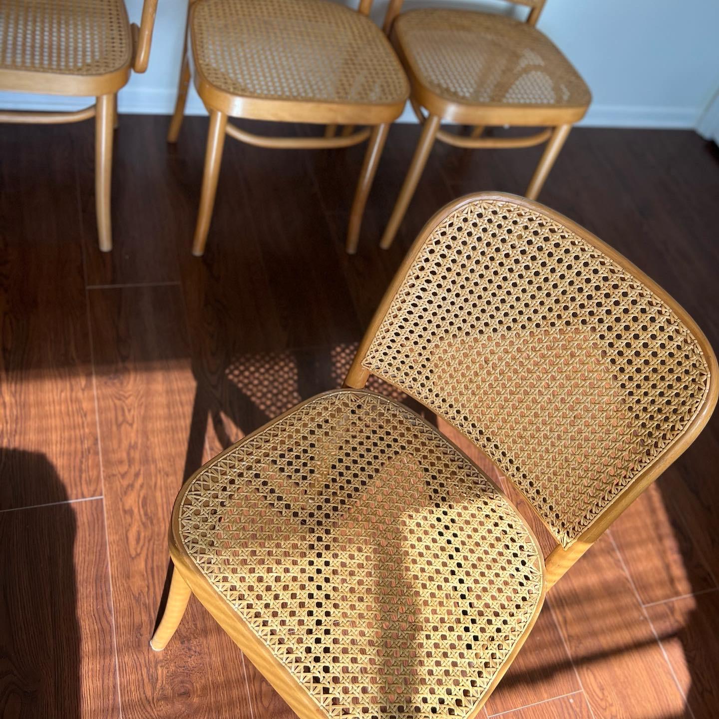 Set of 4 Josef Hoffmann Bentwood and Cane Chairs, Made in Poland 5