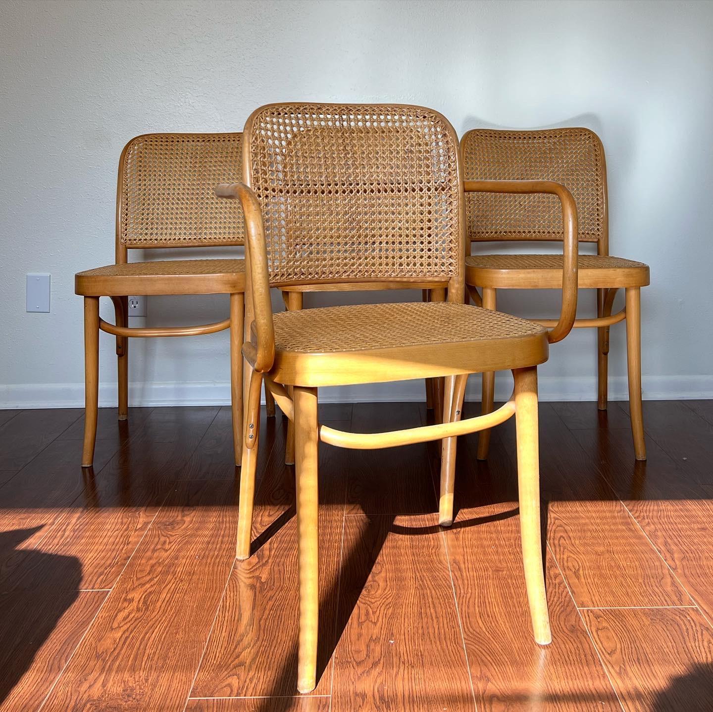 Set of 4 Josef Hoffmann Bentwood and Cane Chairs, Made in Poland 1