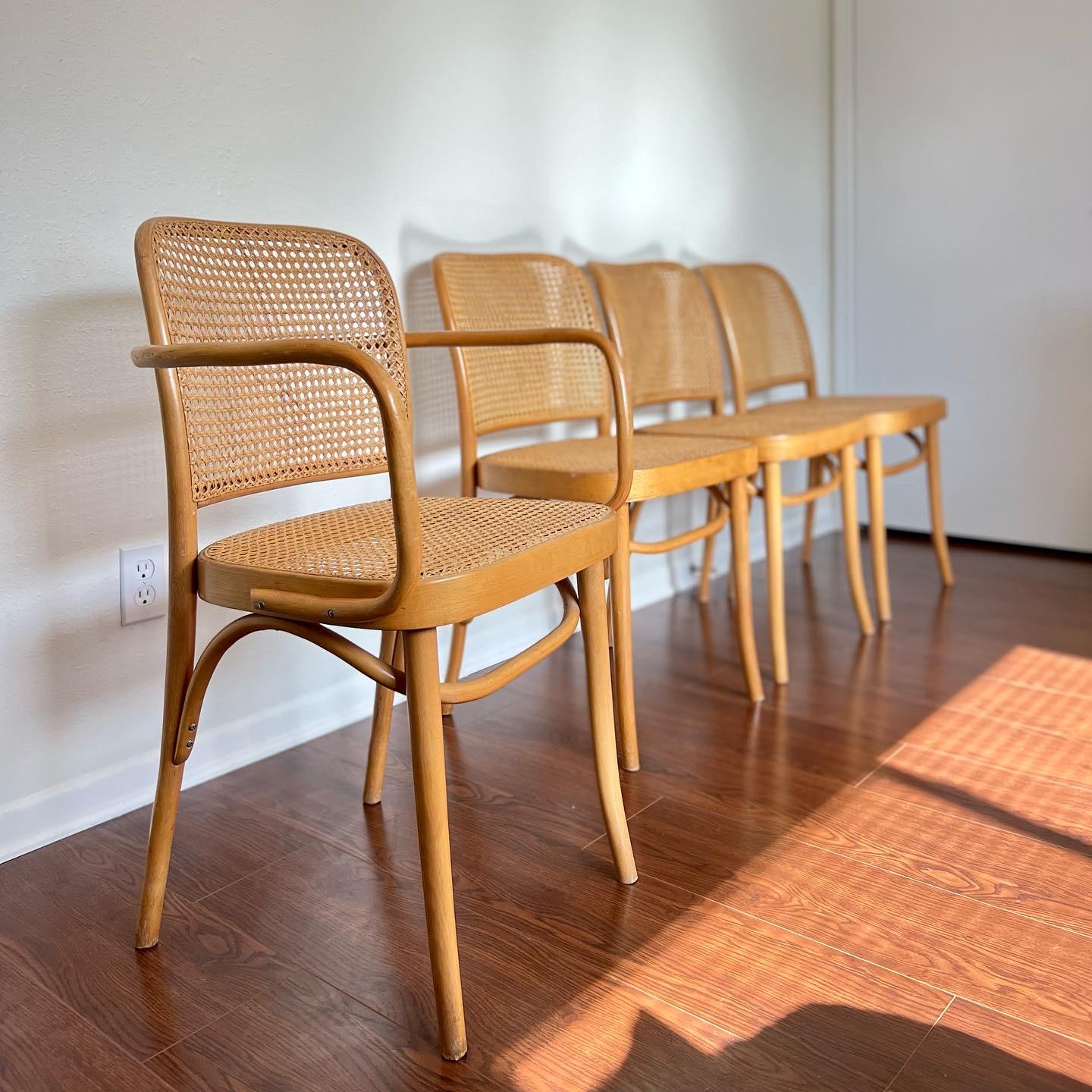 Set of 4 Josef Hoffmann Bentwood and Cane Chairs, Made in Poland 2
