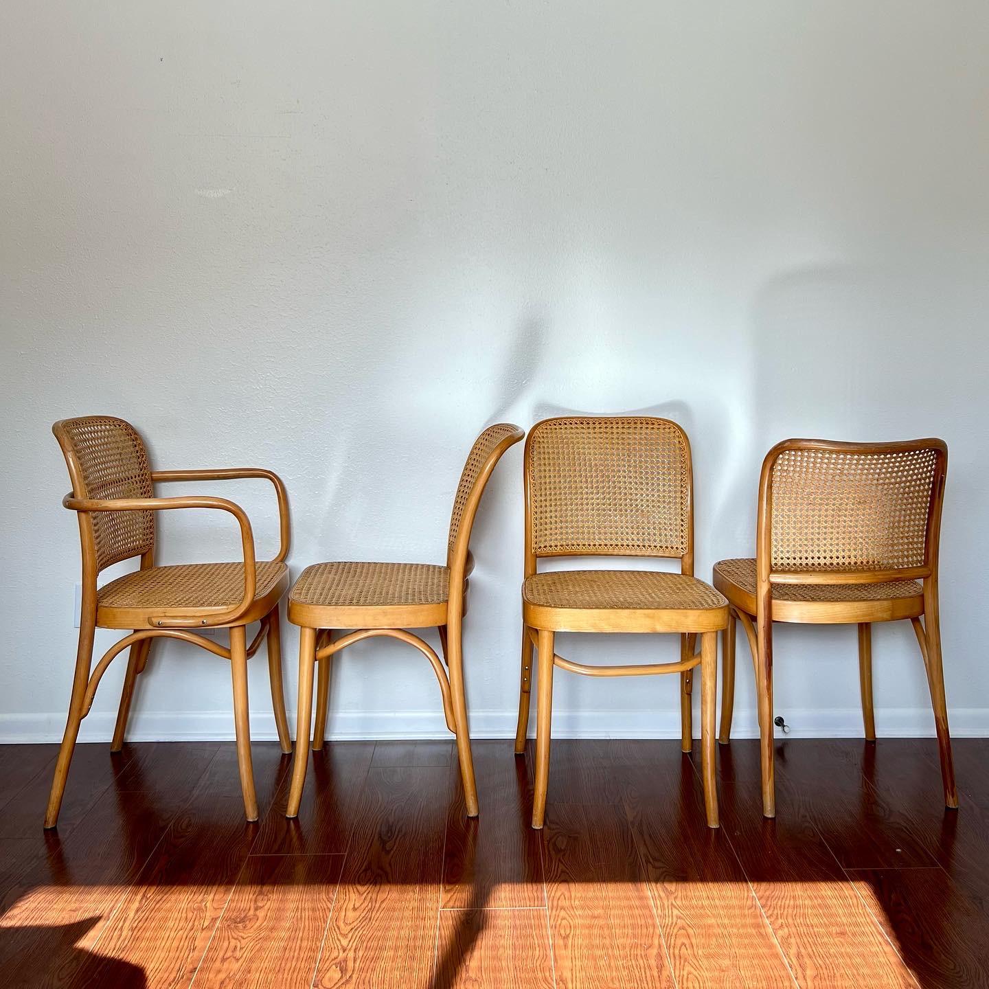 Set of 4 Josef Hoffmann Bentwood and Cane Chairs, Made in Poland 3