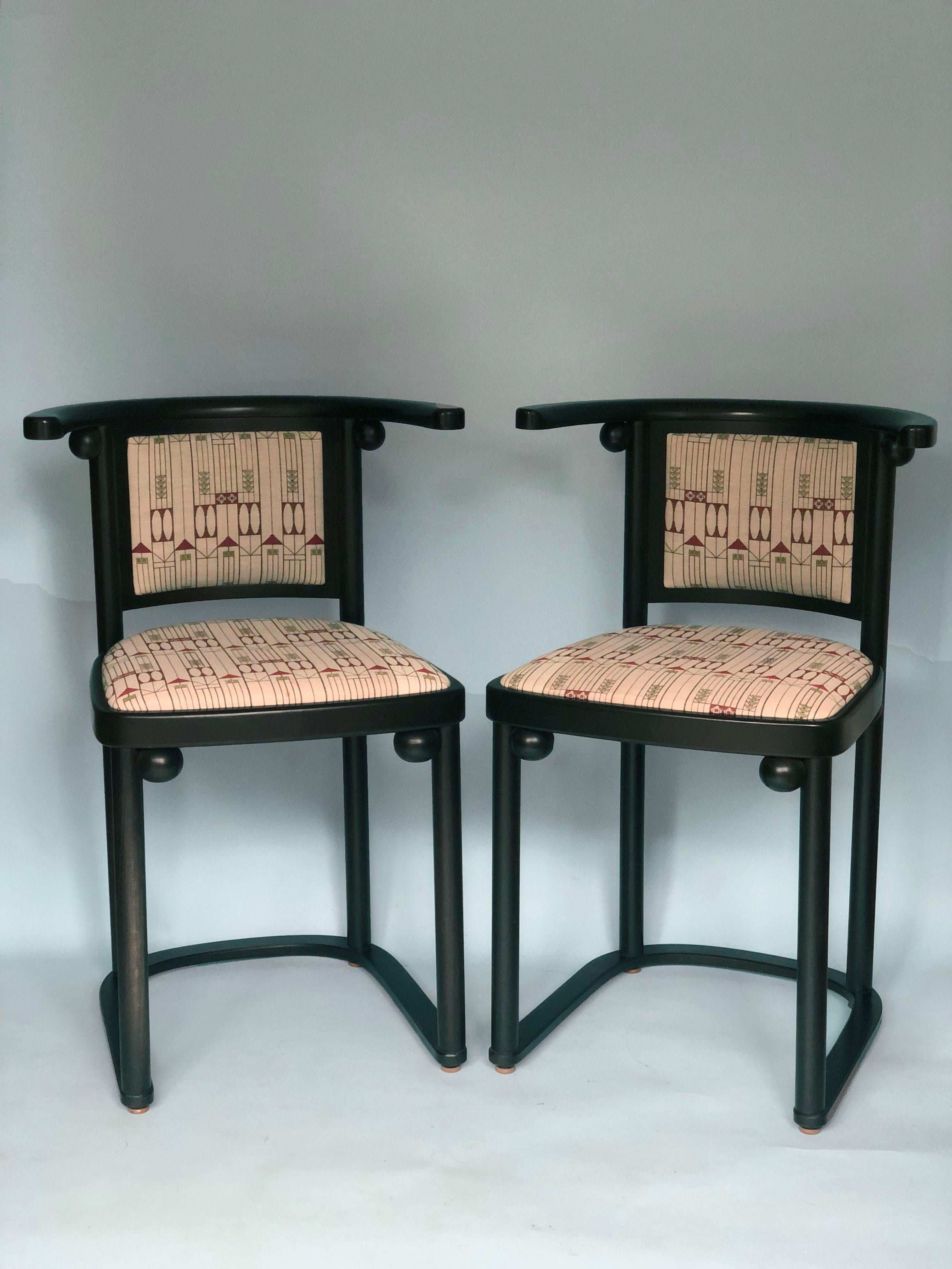 A Standout Interior design piece. These chairs were specially designed by Josef Hoffmann for the Cabaret Fledermaus in Vienna, 1907. For the time the design was a bold and radical departure from the gilded tradition of European nightclubs and