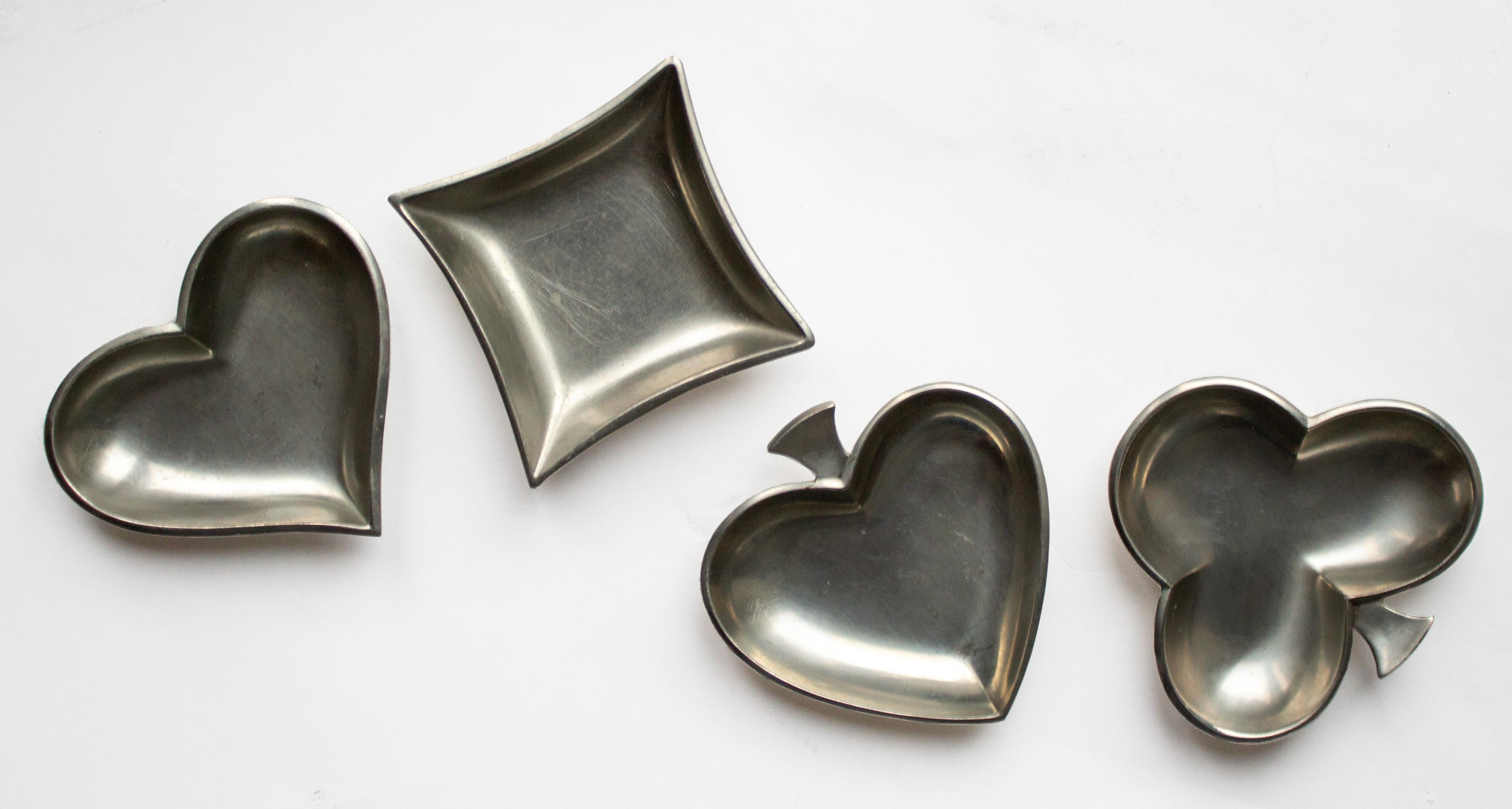 Mid-Century Modern Set of 4 Just Andersen Card Dishes in Pewter from Denmark