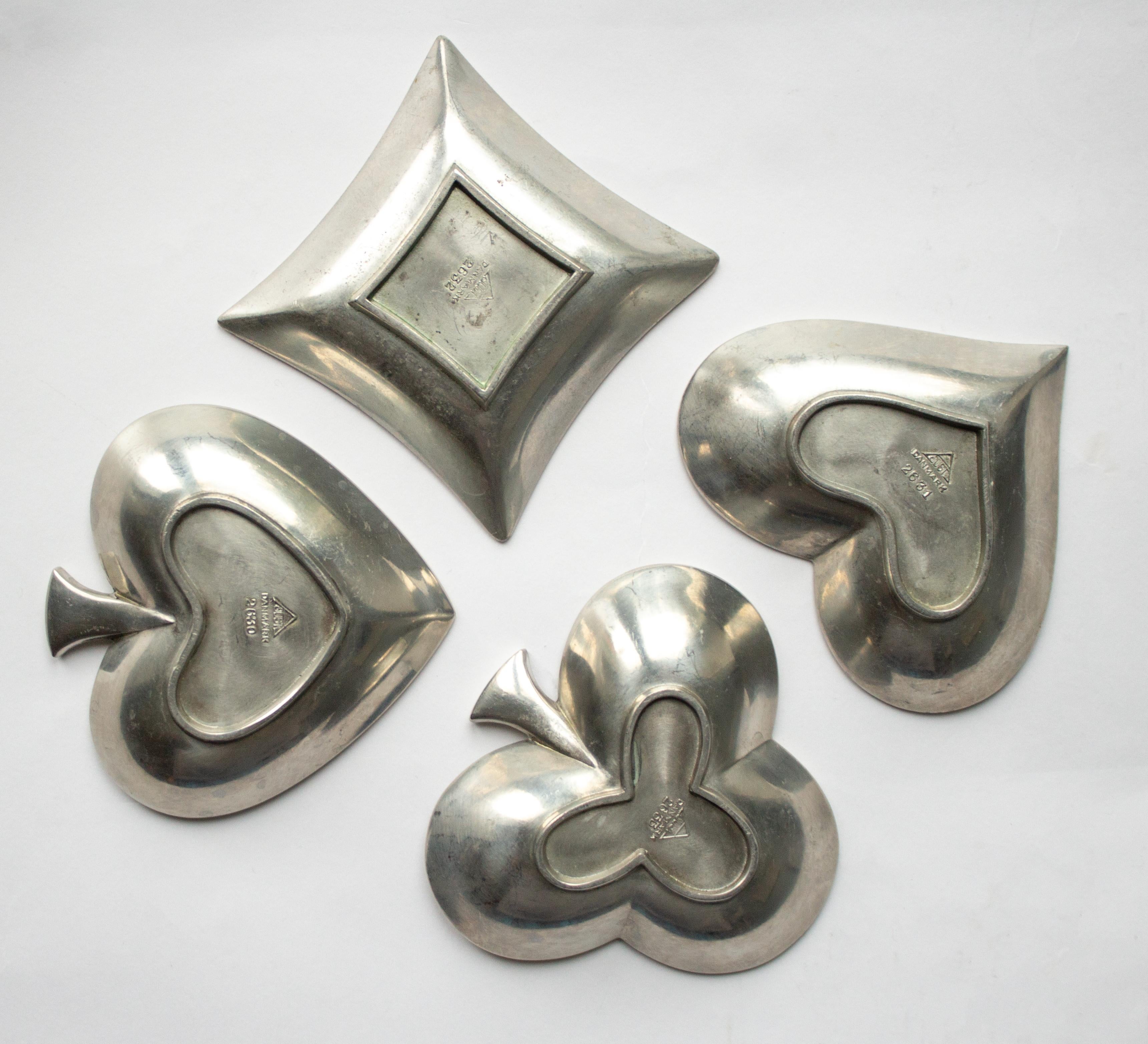 Danish Set of 4 Just Andersen Card Dishes in Pewter from Denmark