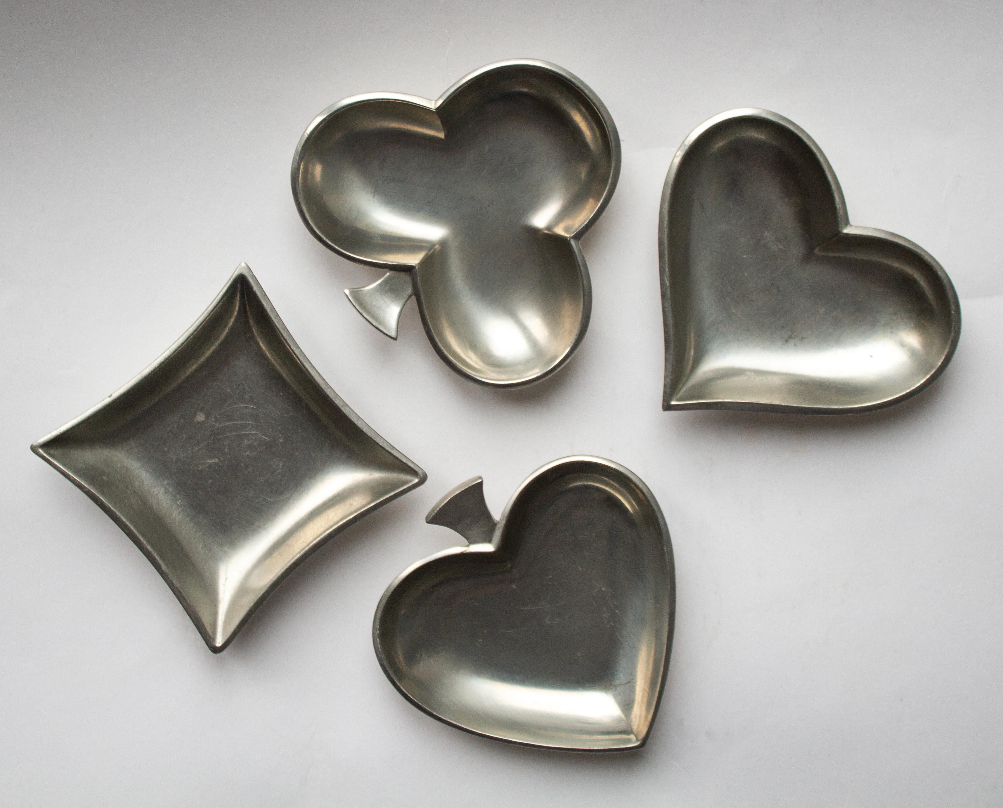 Set of 4 Just Andersen Card Dishes in Pewter from Denmark in Original Box In Good Condition For Sale In Stockholm, SE