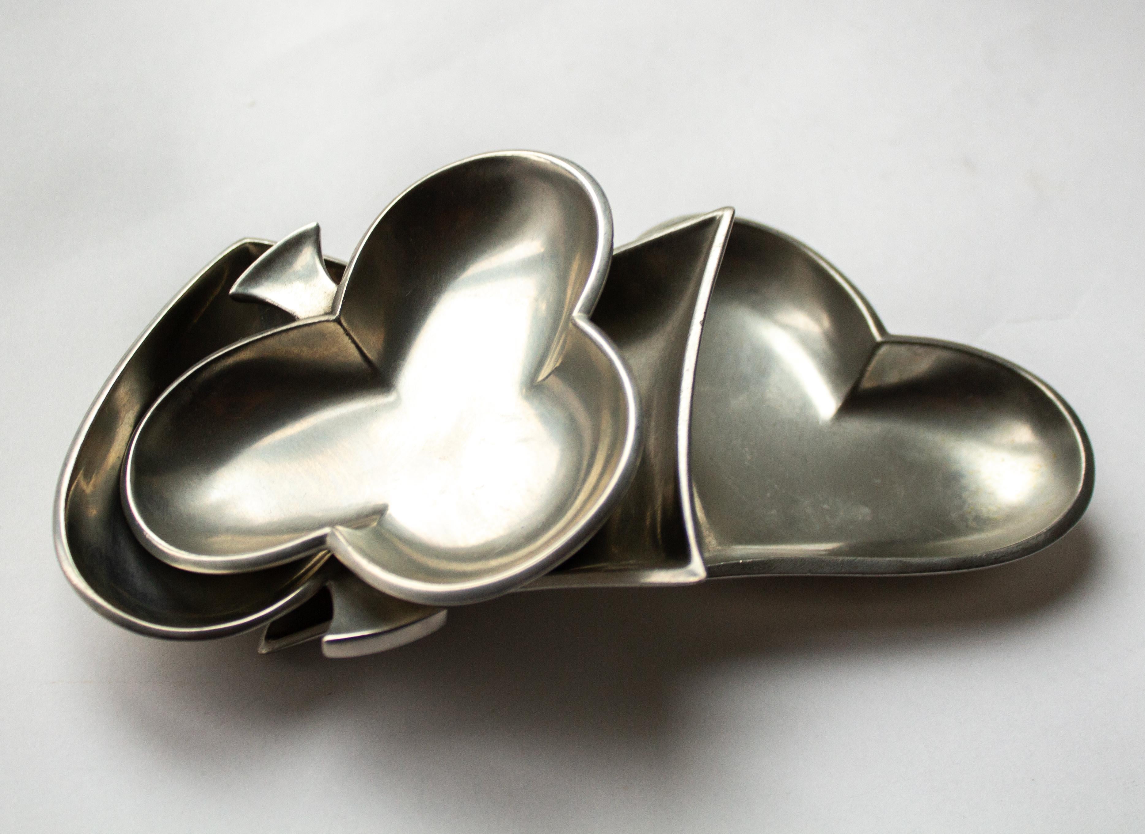 Set of 4 Just Andersen Card Dishes in Pewter from Denmark in Original Box For Sale 3