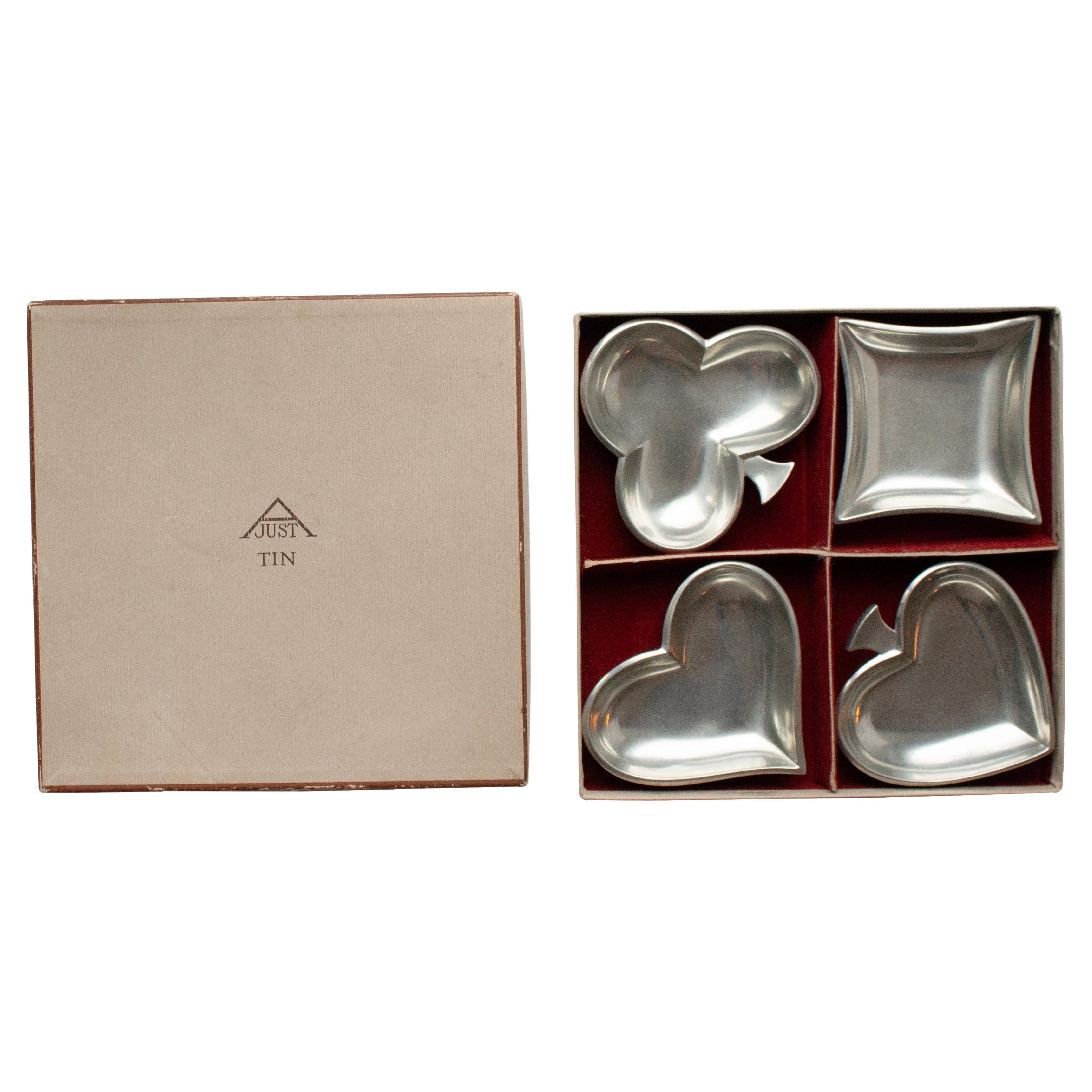 Set of 4 Just Andersen Card Dishes in Pewter from Denmark in Original Box For Sale