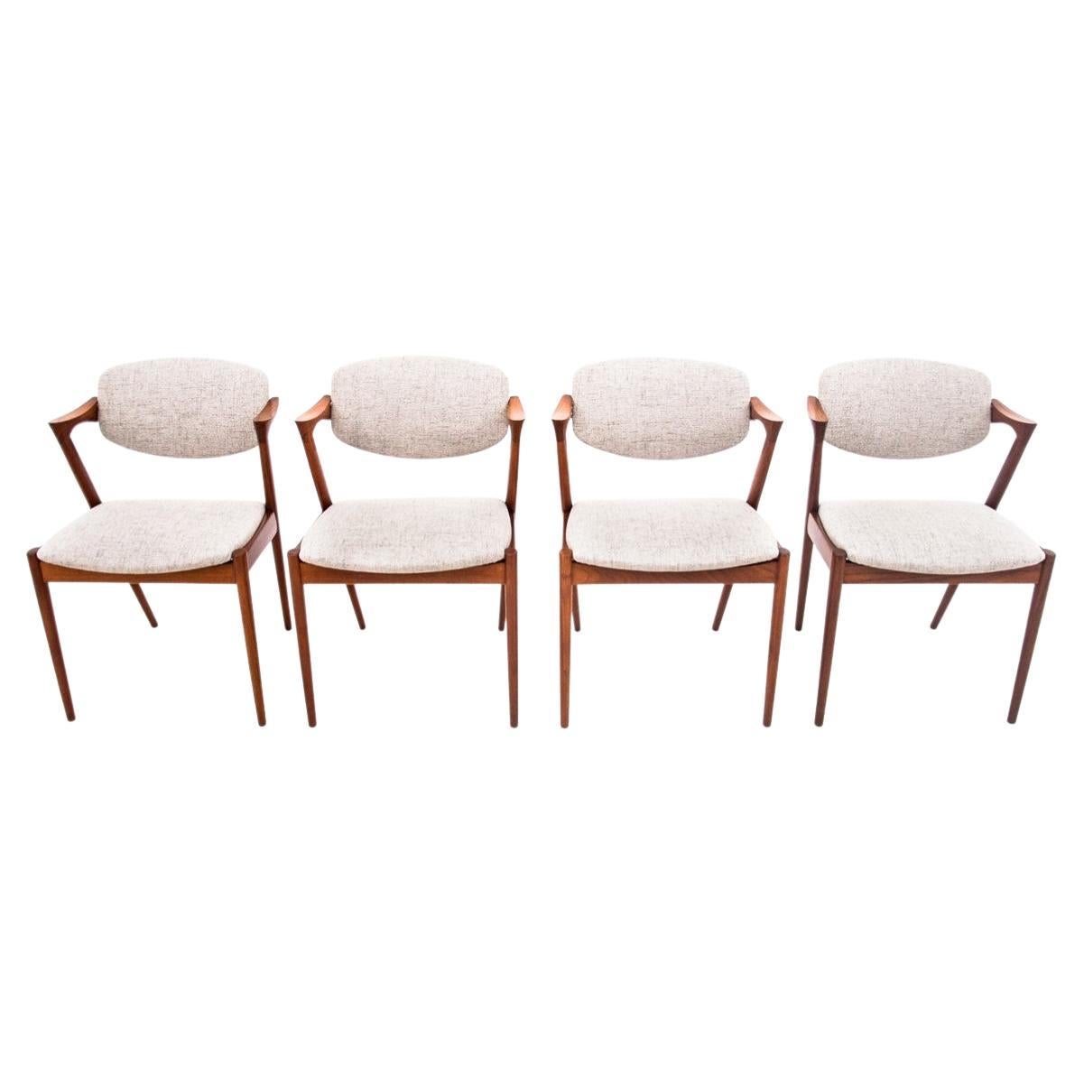 Set of 4 Kai Kristiansen chairs, model 42, 1960s For Sale