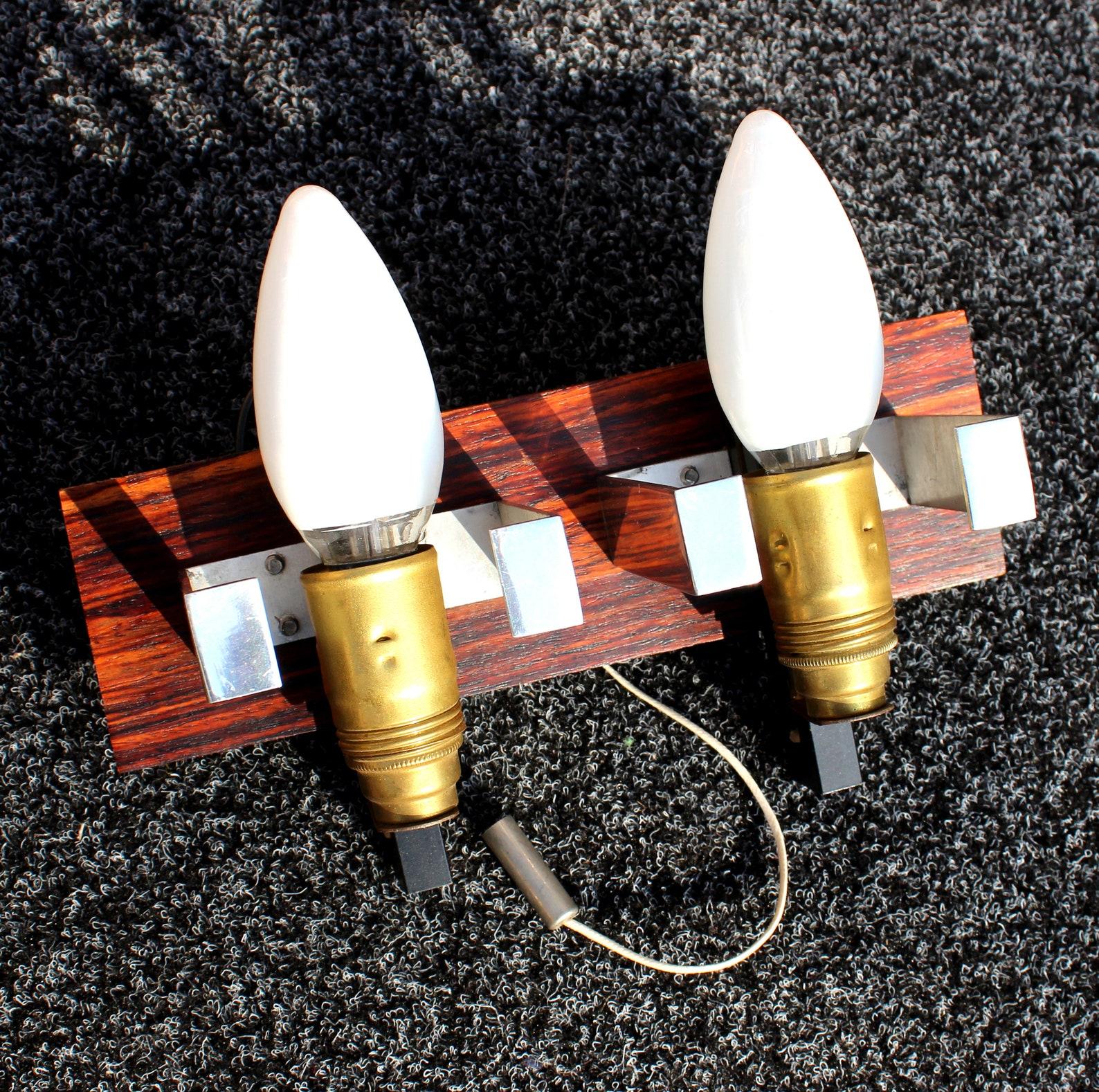 Metal Set of 4 Kaiser Primat Sconces Wall Lamps in Rosewood and Opal Glass, 1970s  For Sale