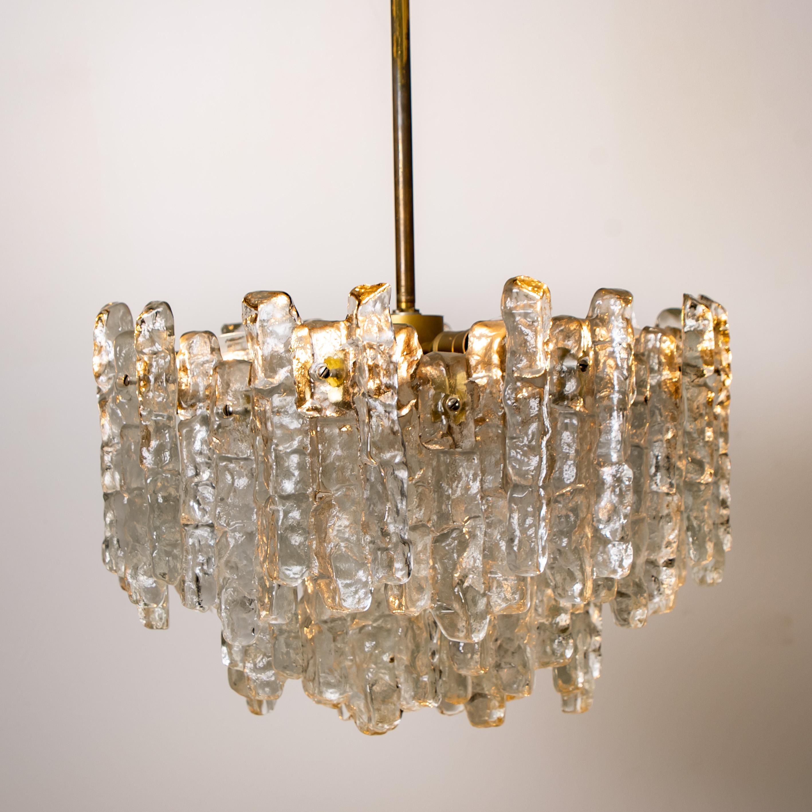 Austrian Set of 4 Kalmar Ice Glass Light Fixtures, 2 Wall Scones and 2 Chandeliers For Sale