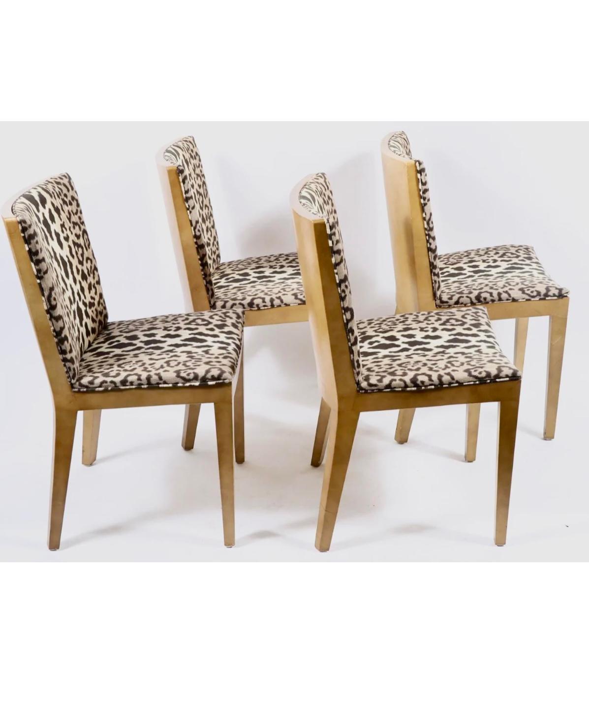 Mid-Century Modern Set of 4 Karl Springer Goatskin Jmf Chairs W Cheetah Seats For Sale