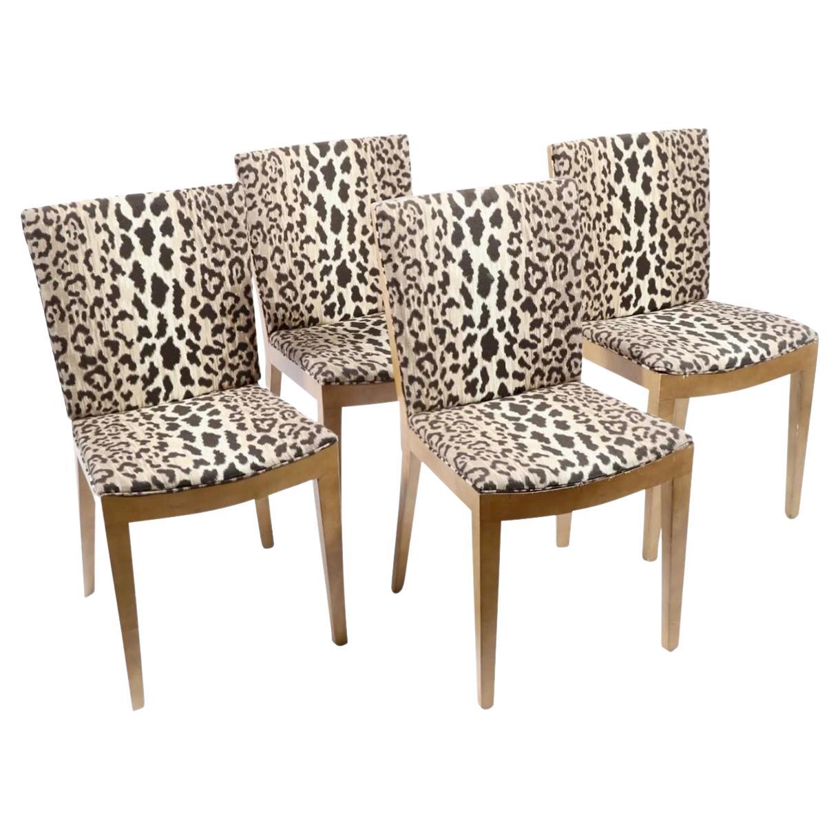 Set of 4 Karl Springer Goatskin Jmf Chairs W Cheetah Seats For Sale