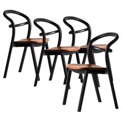 Set of 4, Kastu Black Cognac Leather Chairs by Made By Choice