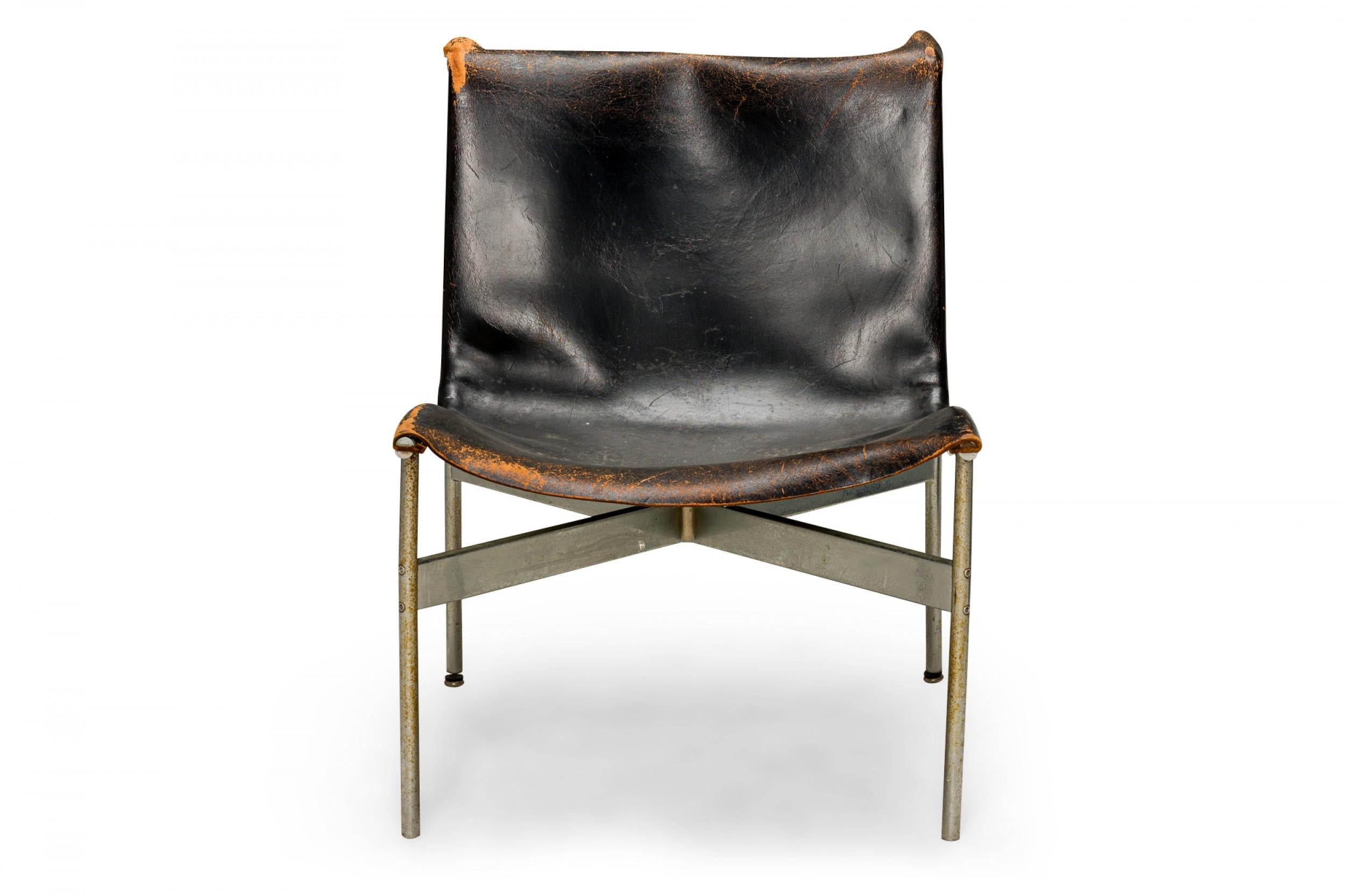 Set of 4 Katavolos, Littell & Kelley for Laverne Leather Sling Lounge Chairs In Fair Condition For Sale In Queens, NY