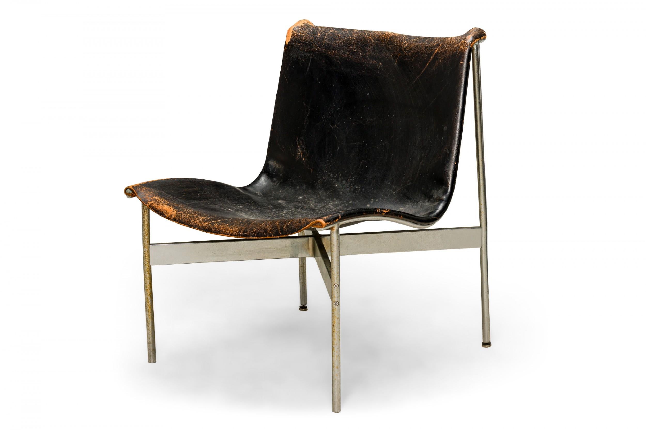 Chrome Set of 4 Katavolos, Littell & Kelley for Laverne Leather Sling Lounge Chairs For Sale