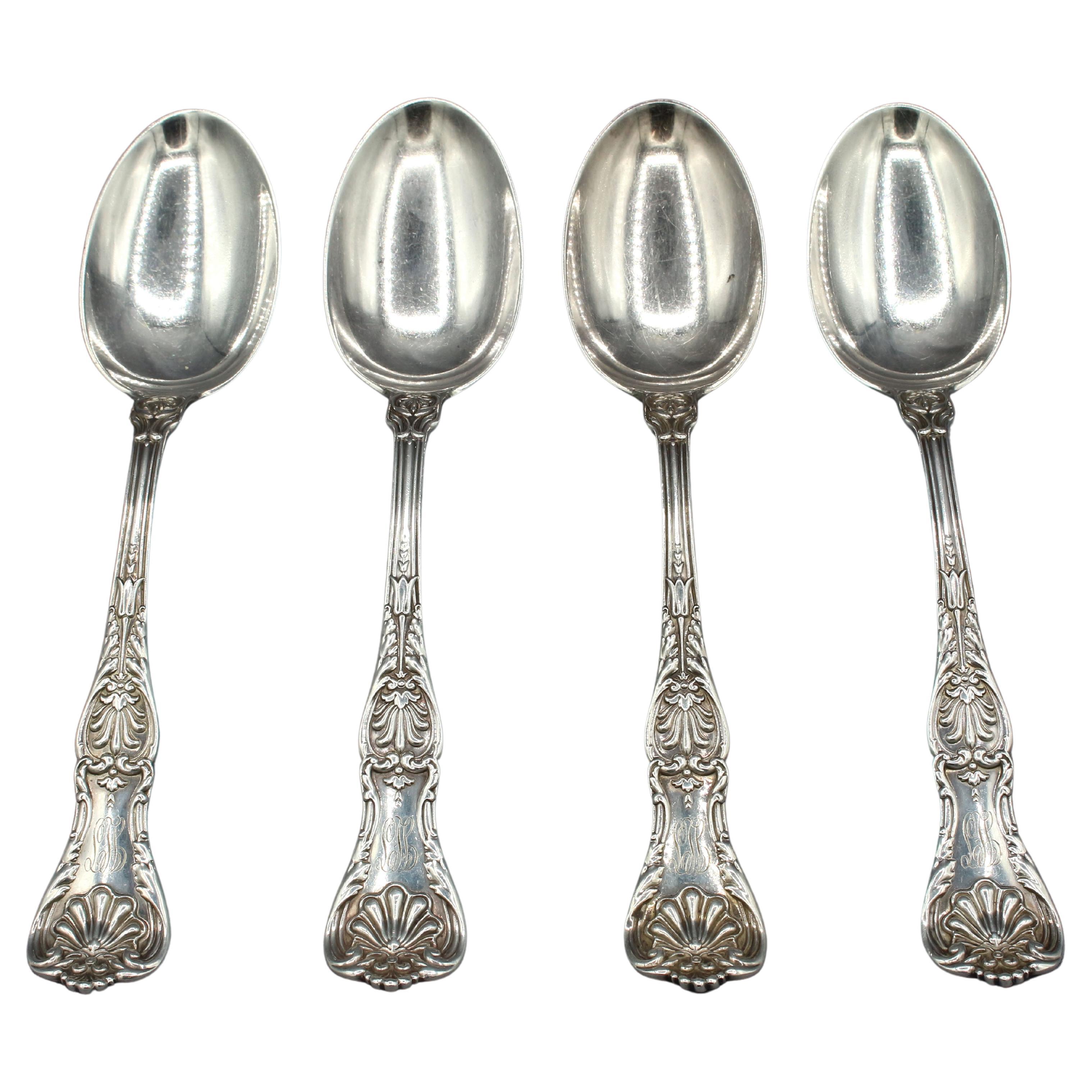 Set of 4 "King George" Pattern Sterling Silver Serving or Table Spoons by Gorham For Sale