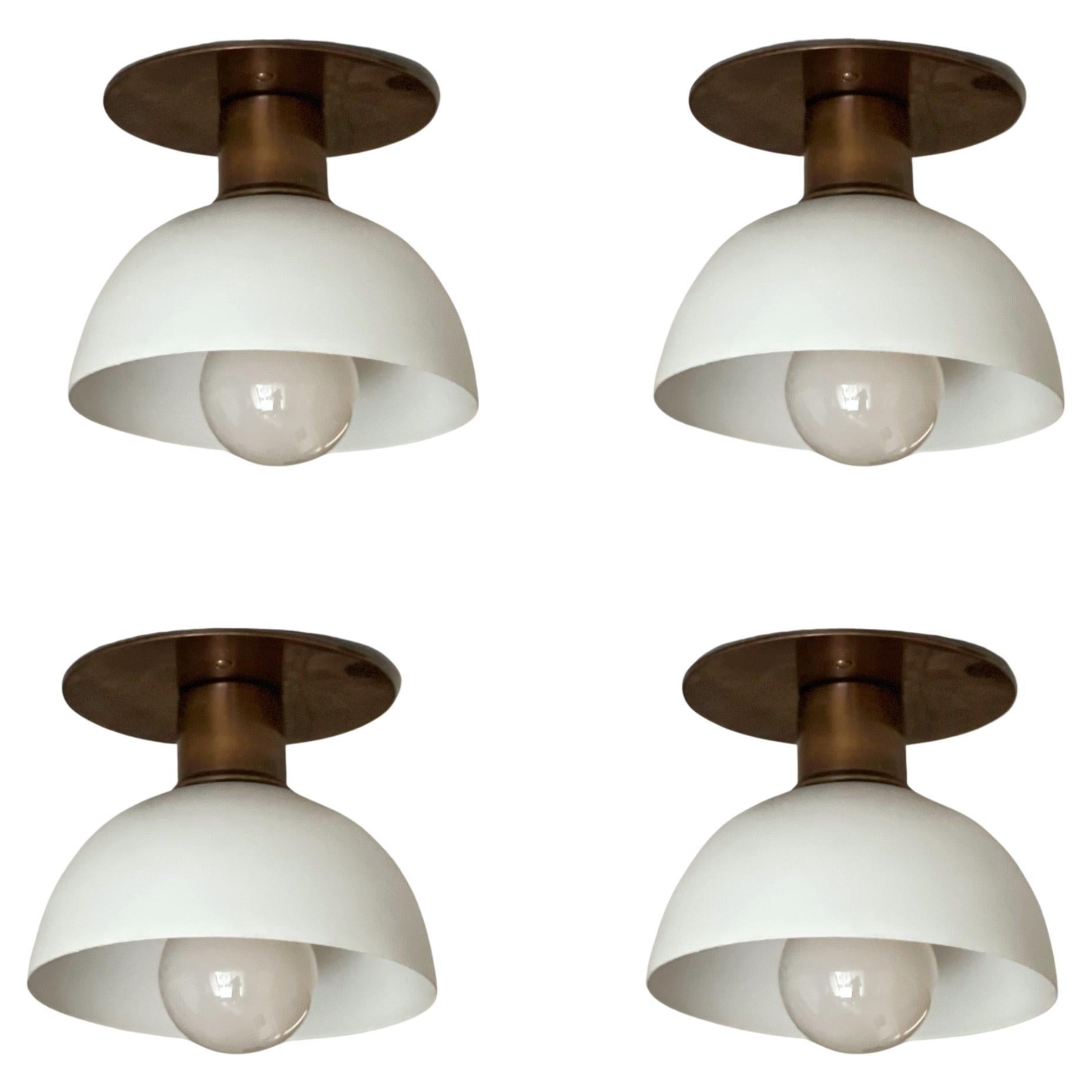 Set of 4 Kitchen Ceiling Lamps Spotlights - White Shades & Brass fittings