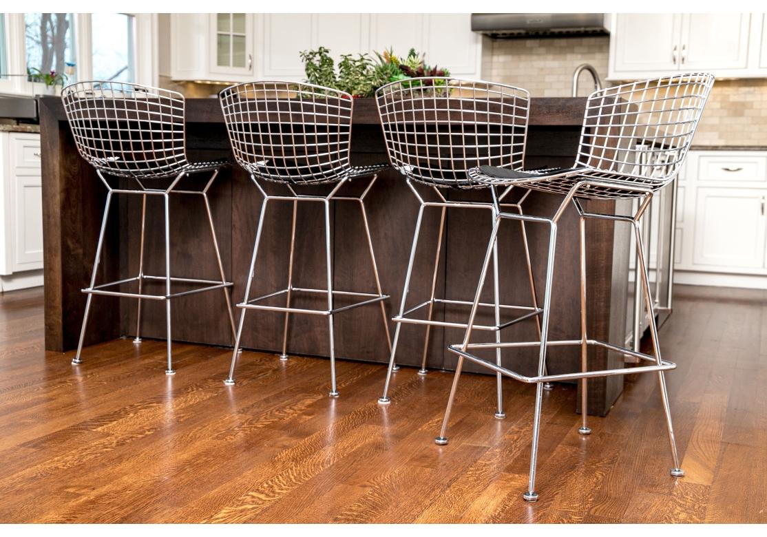 Set Of 4 Knoll Bertoia Polished Chrome Bar Stools For Sale 4