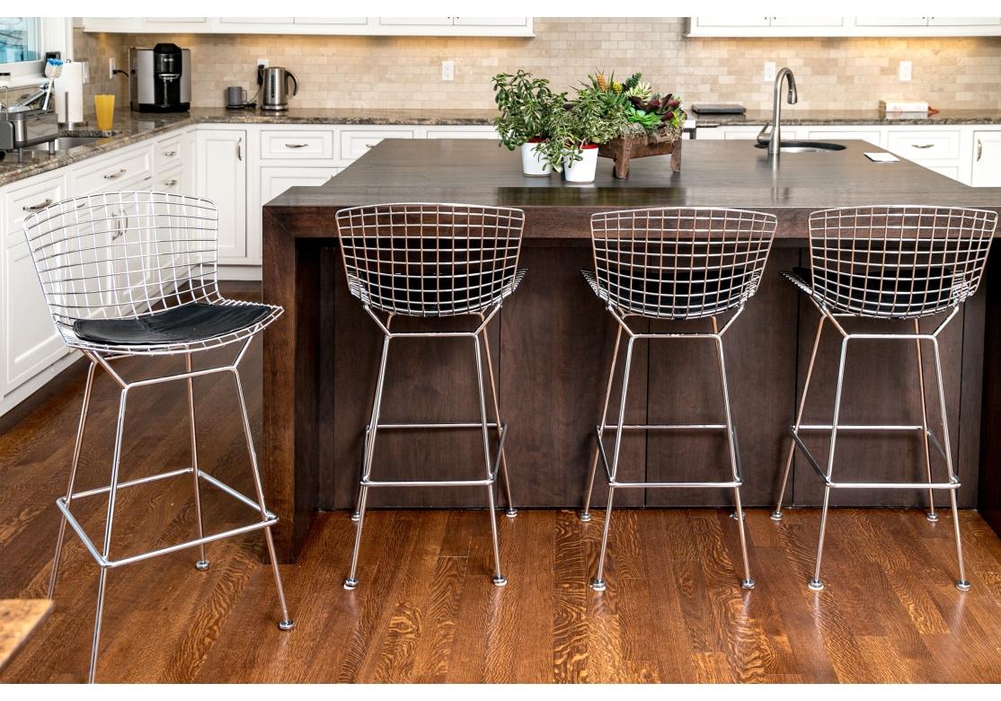 Set Of 4 Knoll Bertoia Polished Chrome Bar Stools For Sale 5