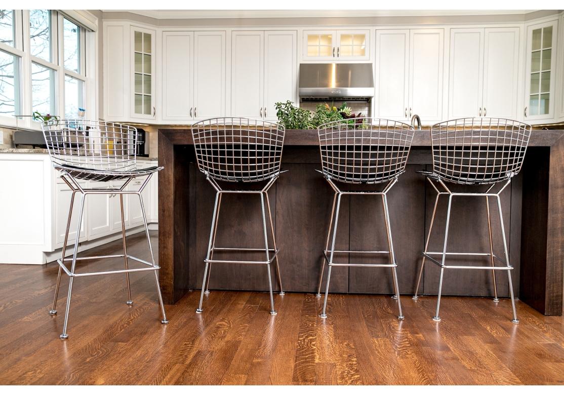 Set Of 4 Knoll Bertoia Polished Chrome Bar Stools For Sale 2