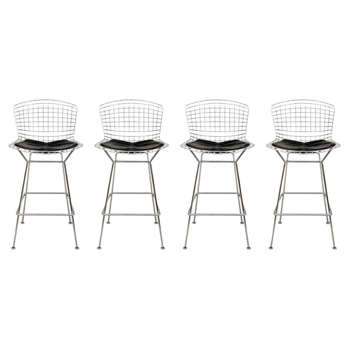 Set Of 4 Knoll Bertoia Polished Chrome Bar Stools