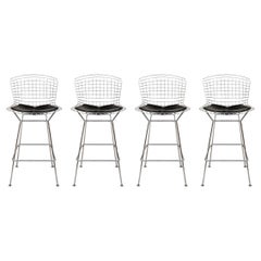 Set Of 4 Knoll Bertoia Polished Chrome Bar Stools