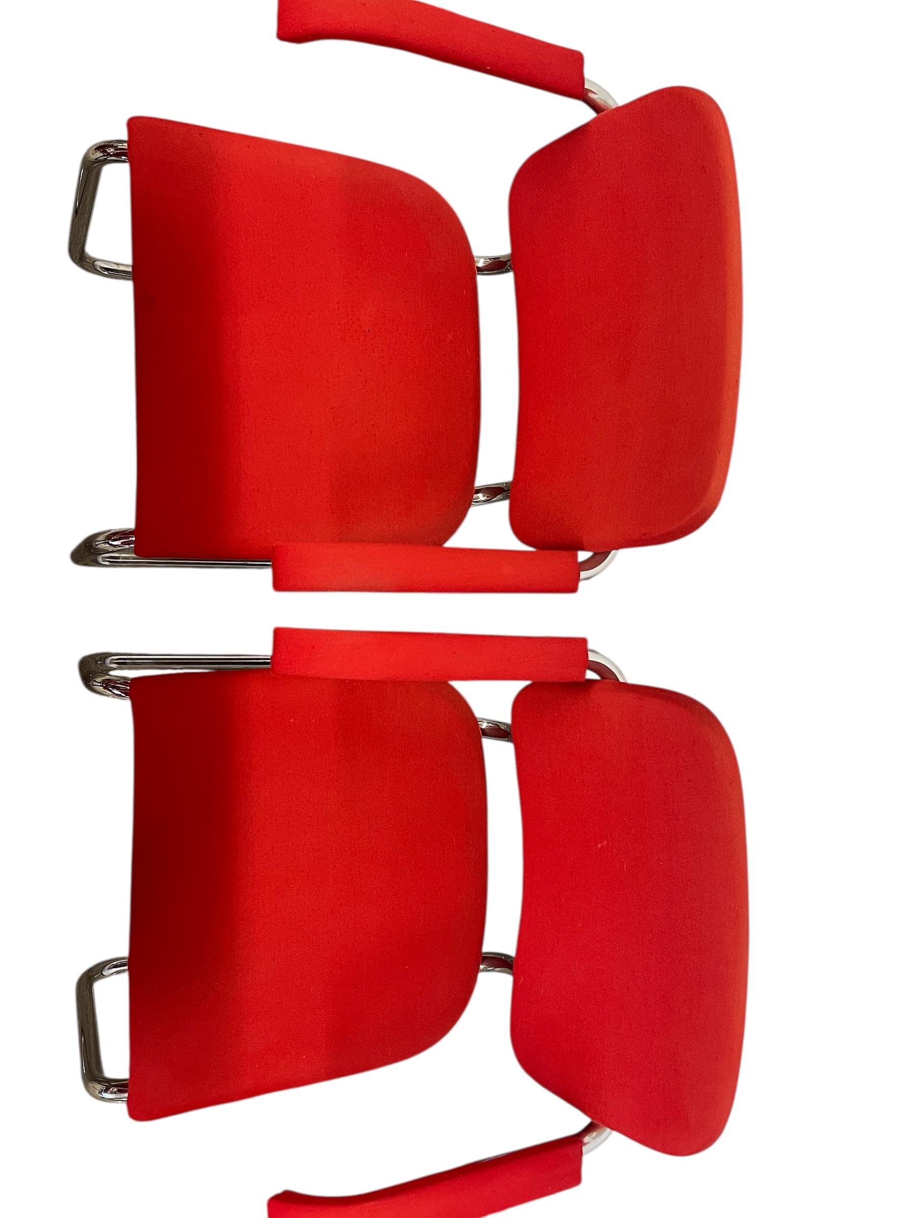 Set of 4 Knoll Cesca Red Upholstered Cantilever Armchairs with Chrome Frames For Sale 6