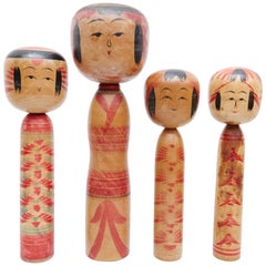 Set of 4 "Kokeshi" Dolls