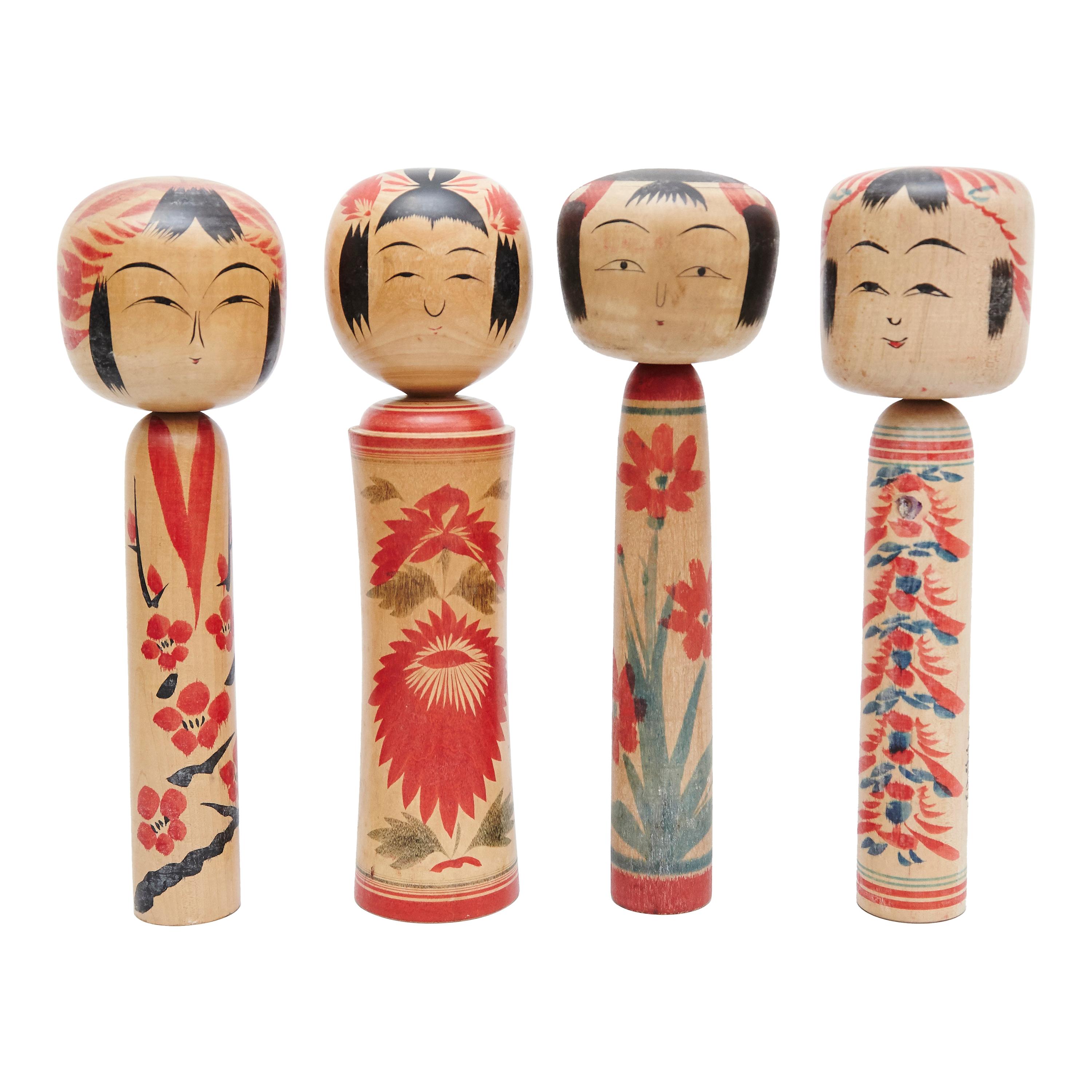 Set of 4 "Kokeshi" Dolls
