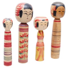 Set of 4 Mid Century Modern "Kokeshi" Dolls