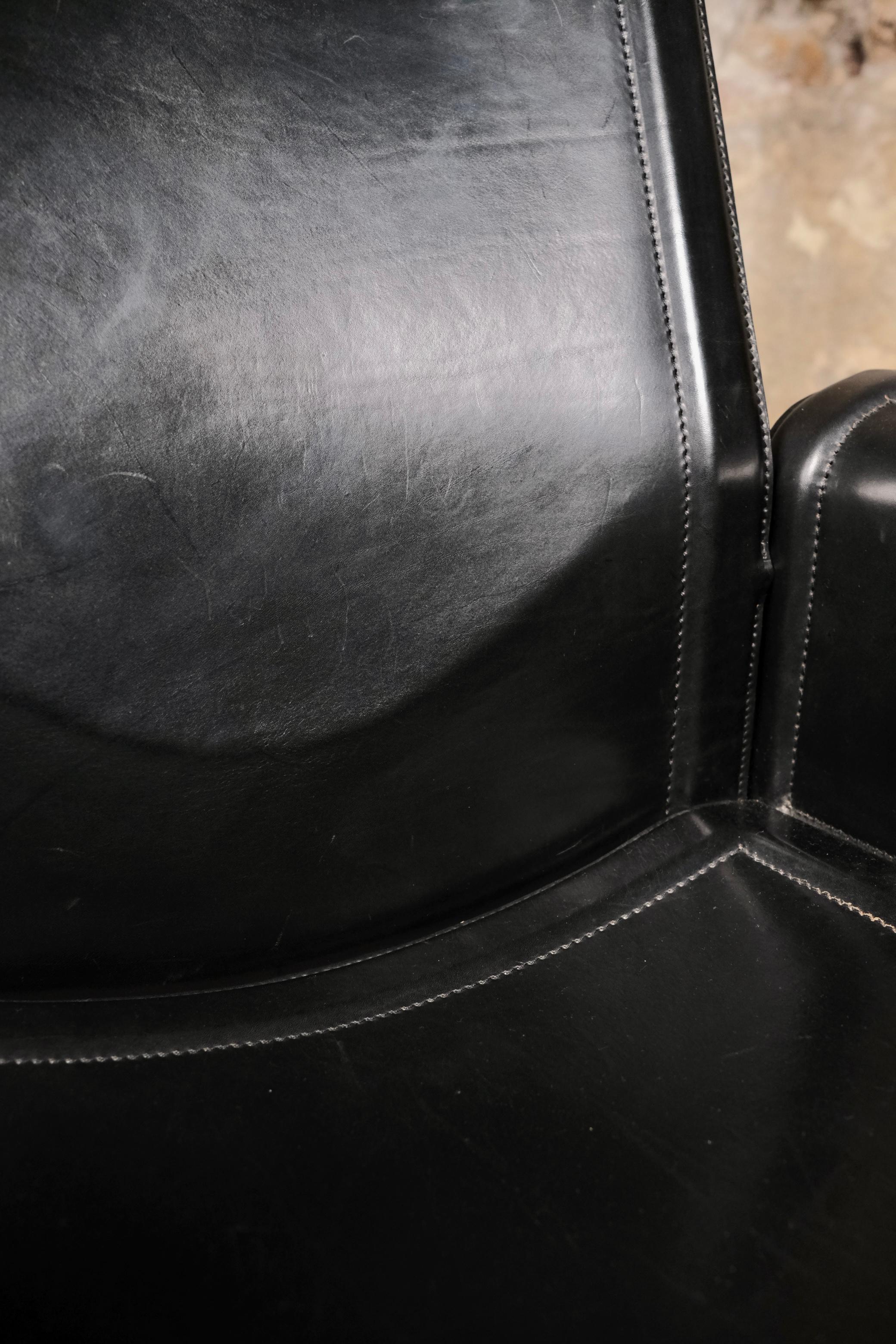 Set di 4 sedie Korium in pelle nera, Tito Agnoli per Matteo Grassi, anni '80 in vendita 5