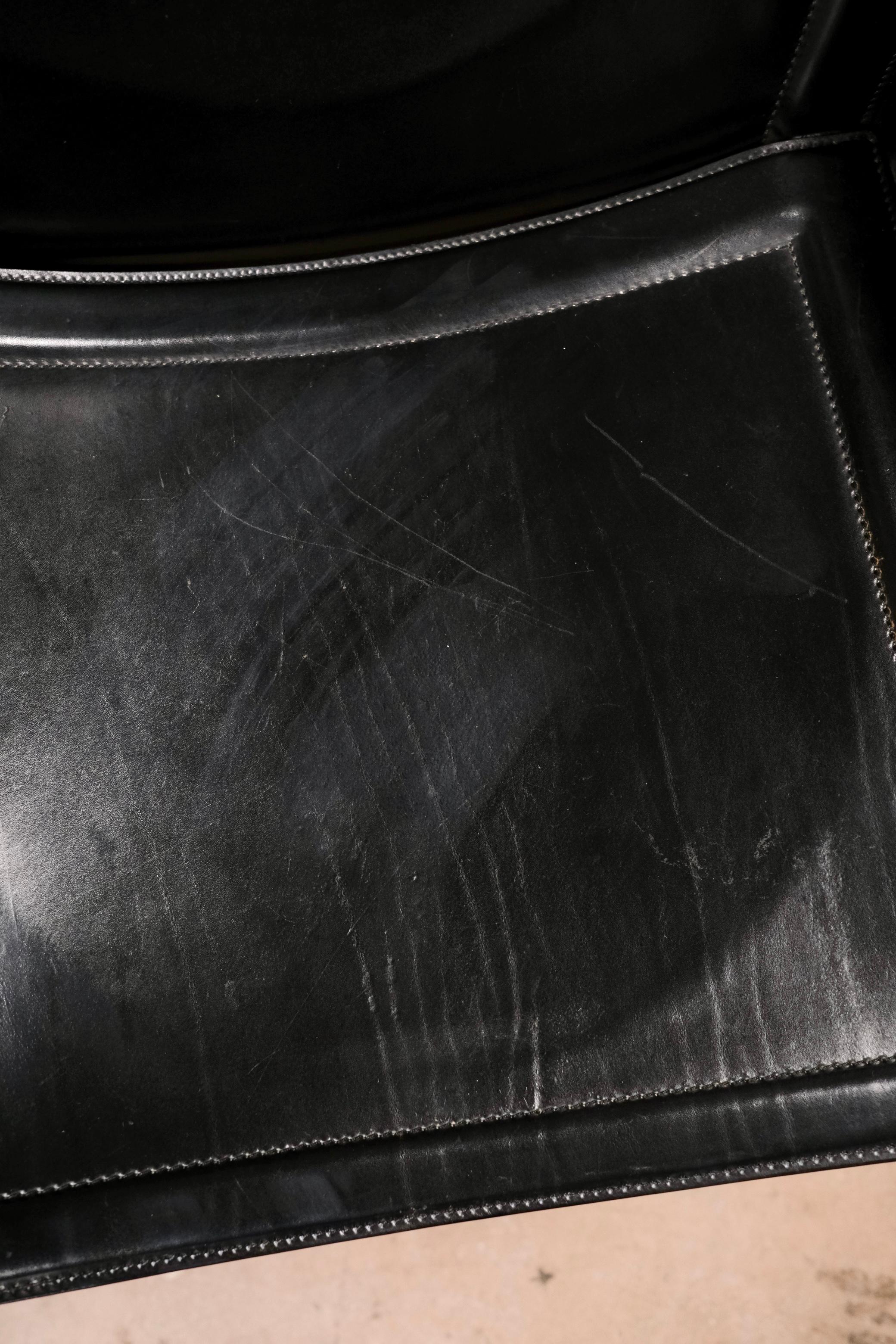 Set di 4 sedie Korium in pelle nera, Tito Agnoli per Matteo Grassi, anni '80 in vendita 7