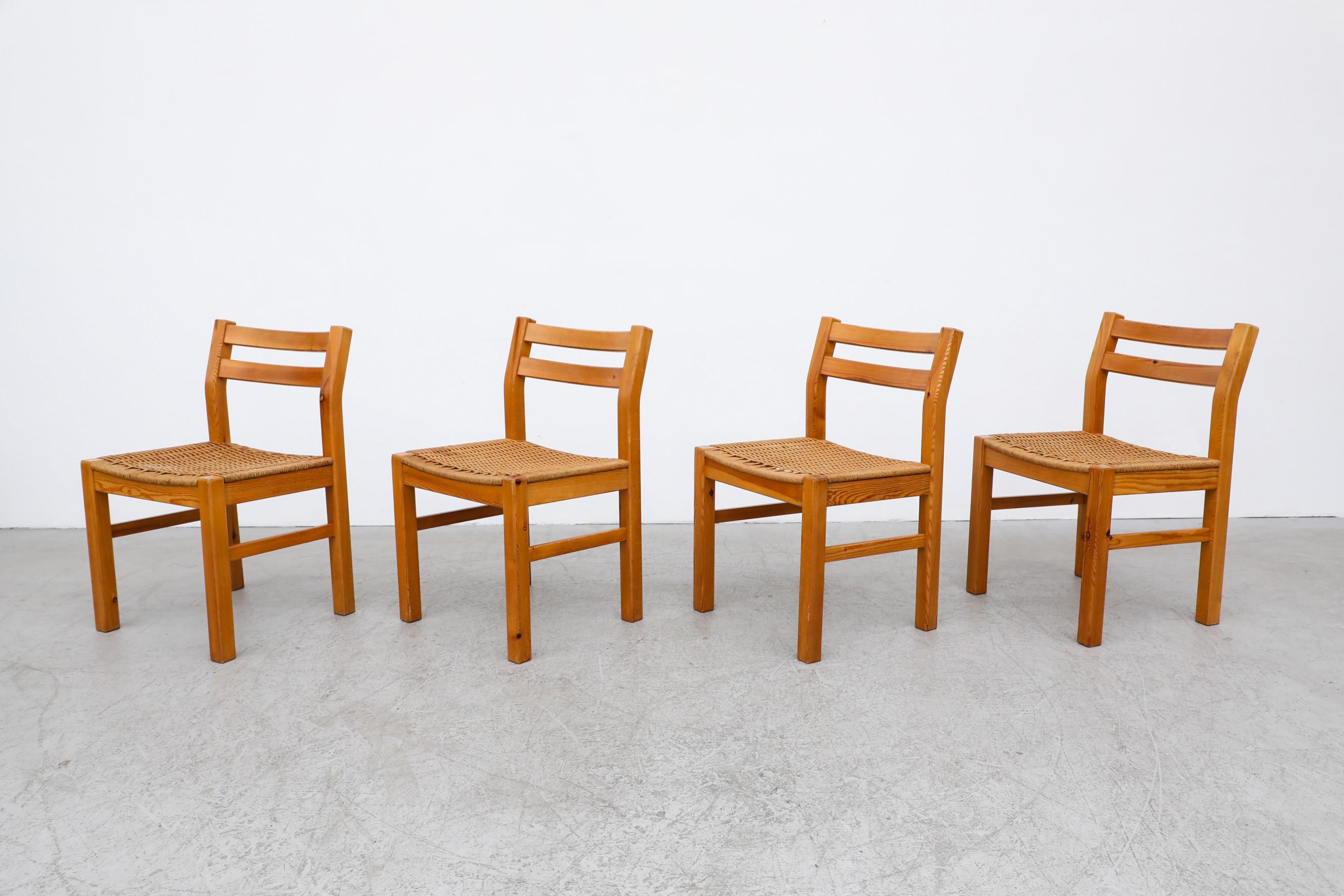 Mid-Century Modern Set of 4 Korup Stolefabrik Pine and Woven Rope Dining Chairs