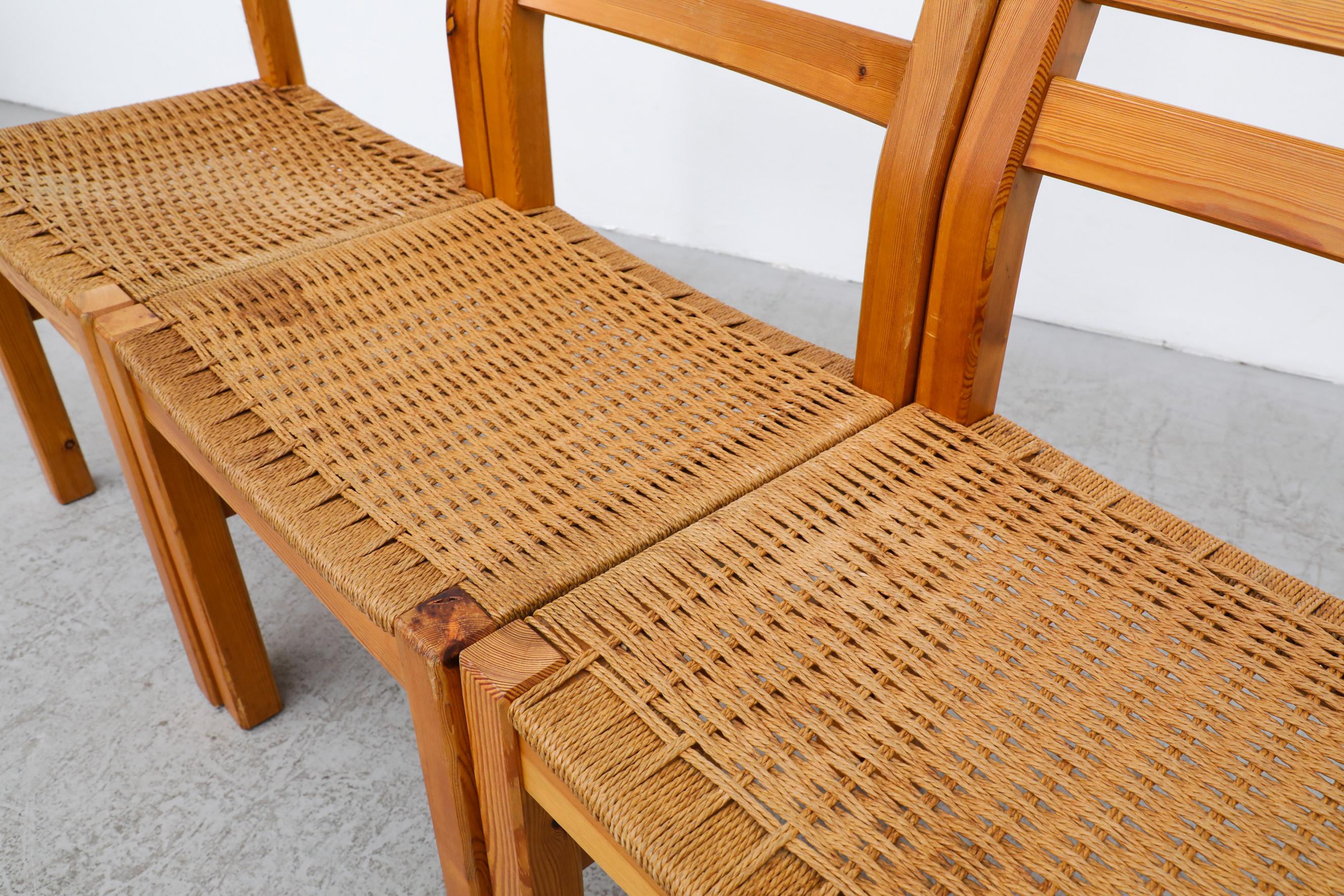 Danish Set of 4 Korup Stolefabrik Pine and Woven Rope Dining Chairs