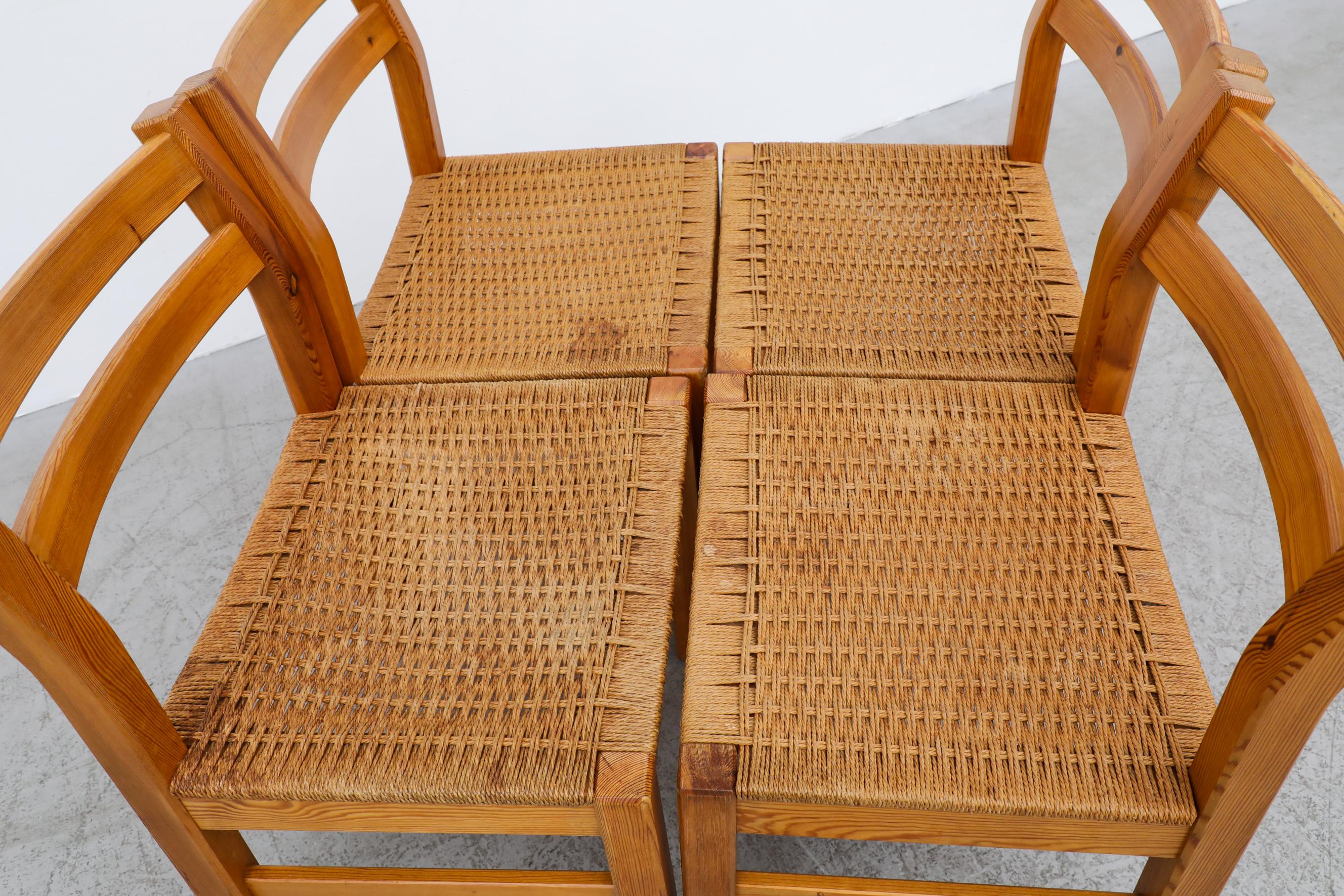Set of 4 Korup Stolefabrik Pine and Woven Rope Dining Chairs In Good Condition In Los Angeles, CA