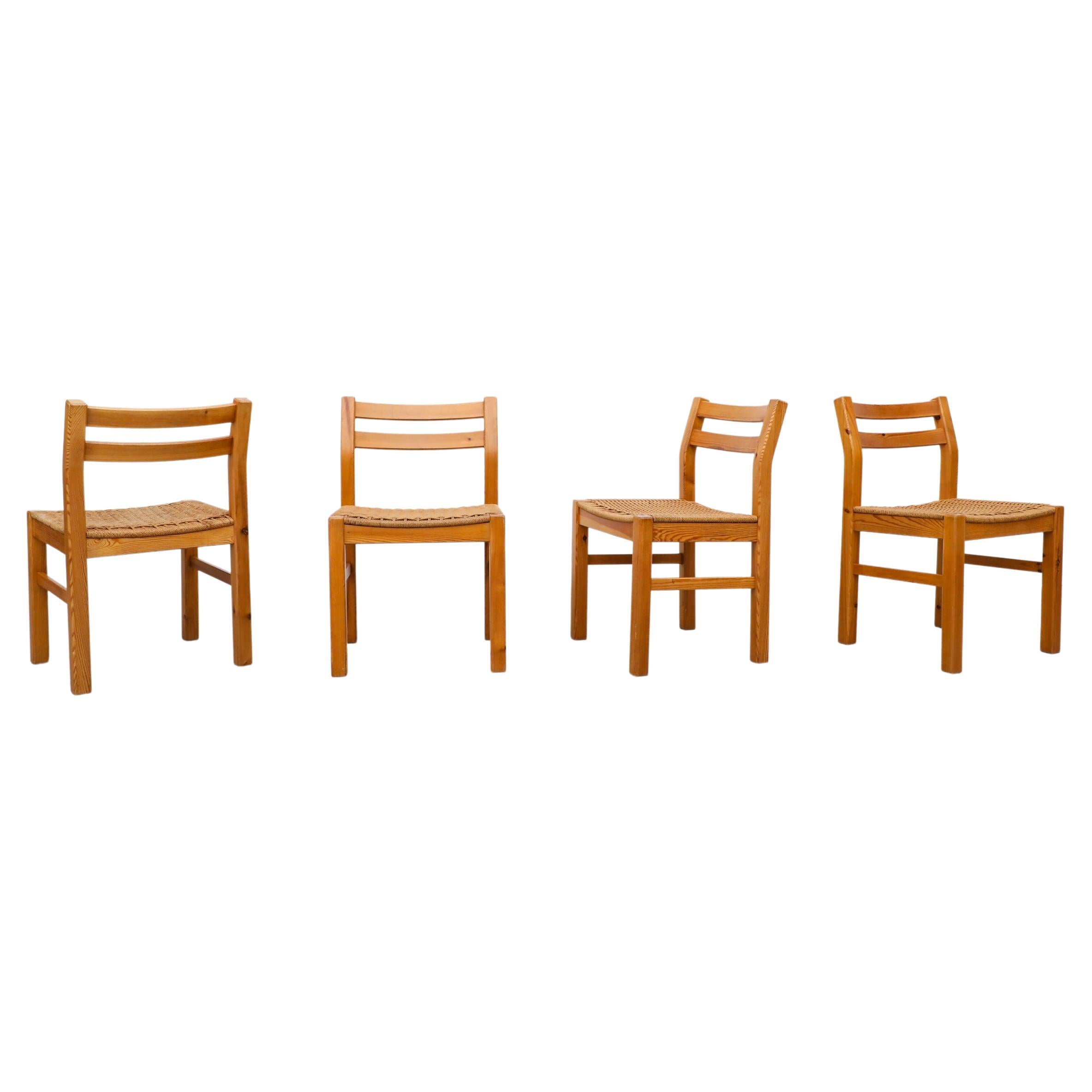 Set of 4 Korup Stolefabrik Pine and Woven Rope Dining Chairs